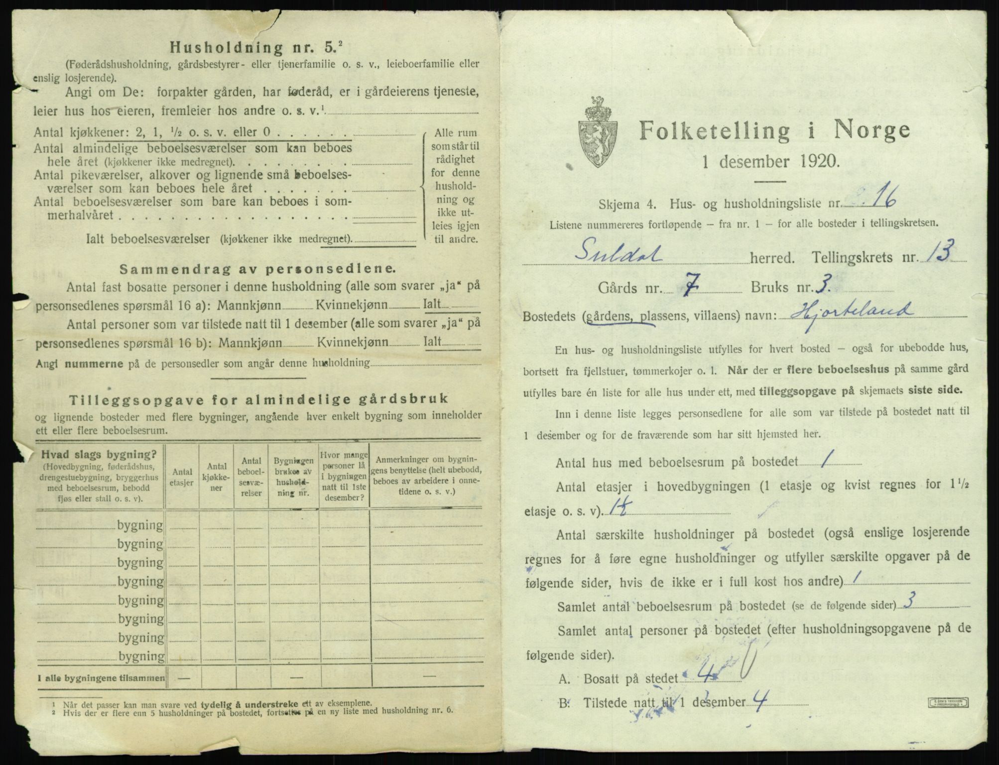 SAST, 1920 census for Suldal, 1920, p. 692