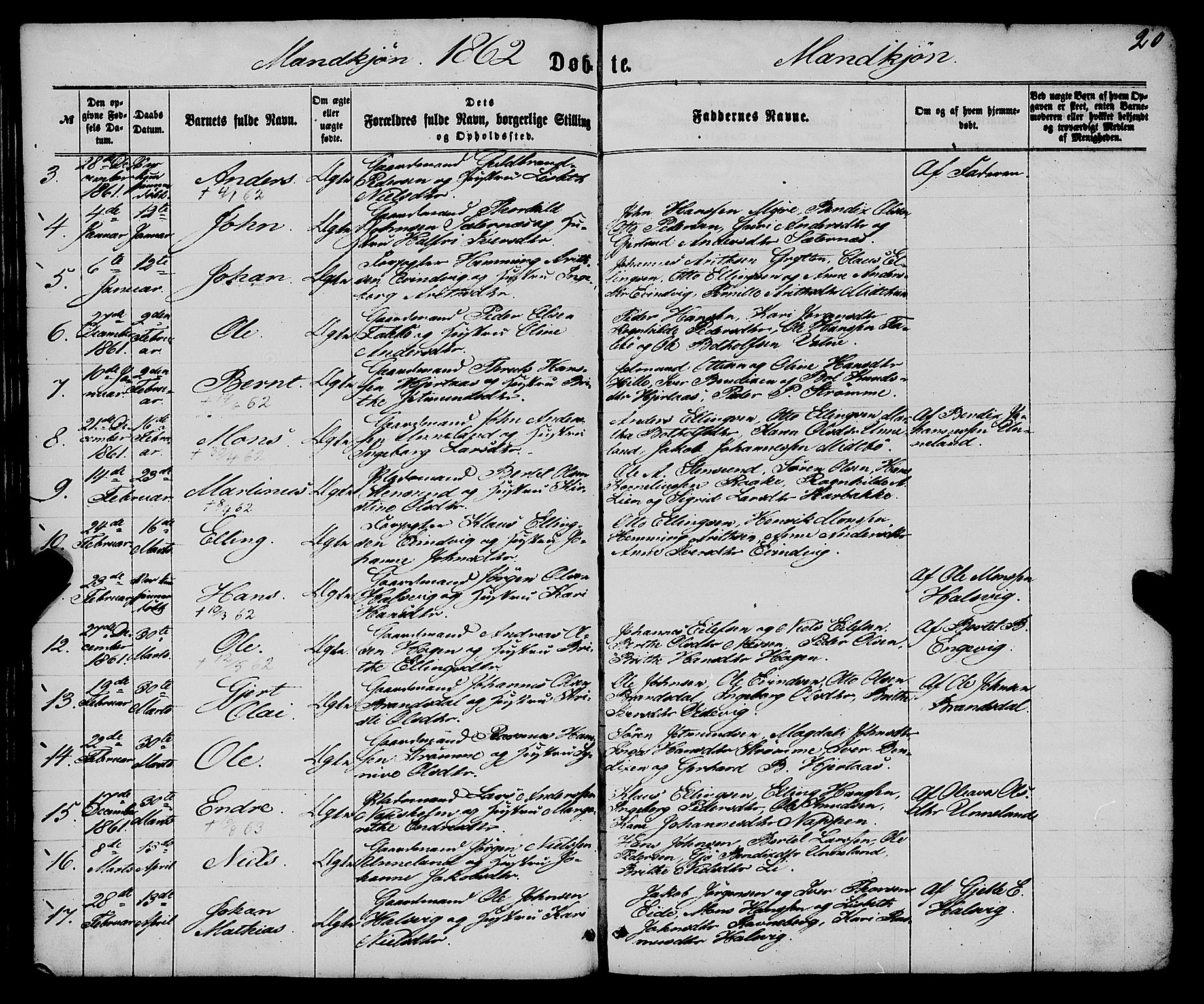 Gulen sokneprestembete, AV/SAB-A-80201/H/Haa/Haaa/L0022: Parish register (official) no. A 22, 1859-1869, p. 20