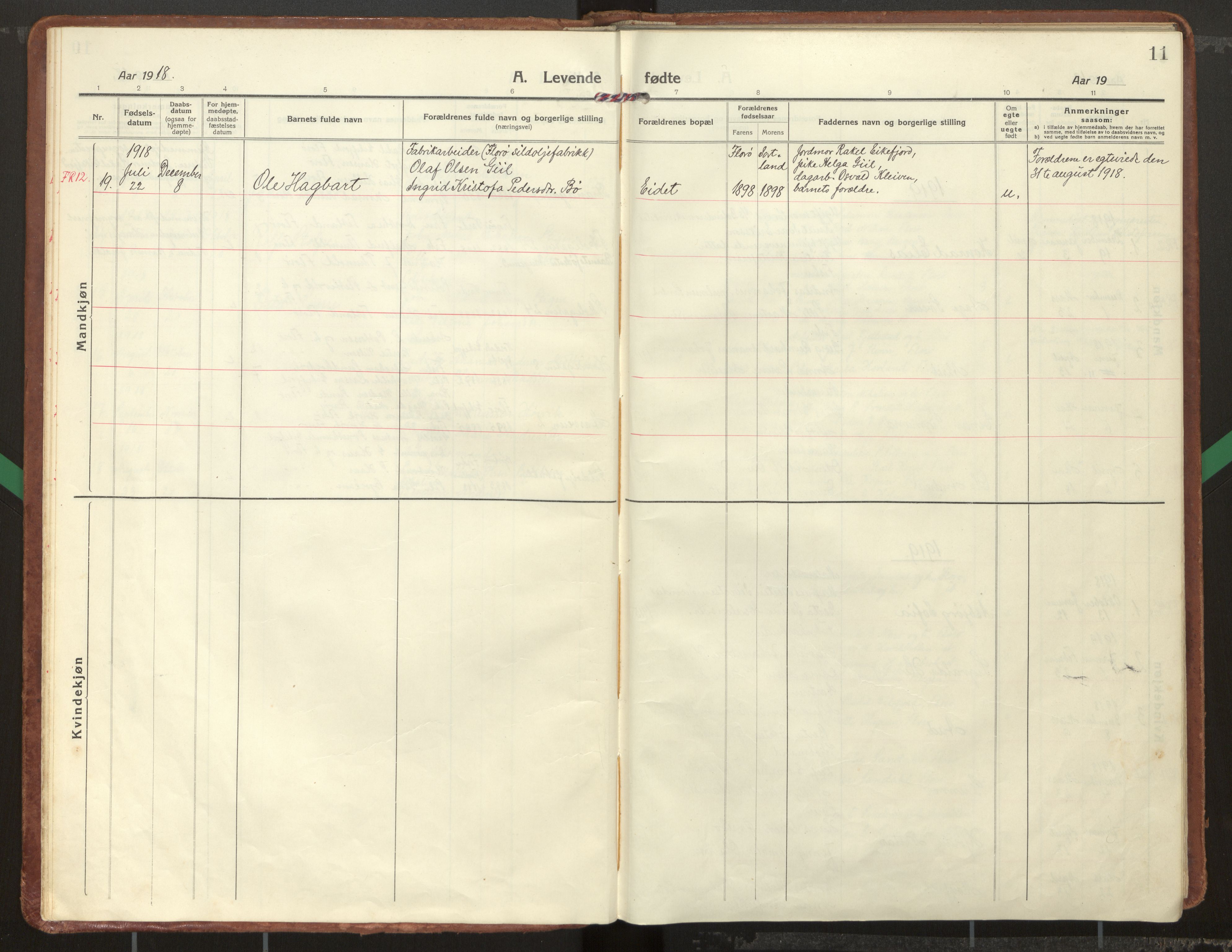 Kinn sokneprestembete, SAB/A-80801/H/Haa/Haac/L0003: Parish register (official) no. C 3, 1917-1934, p. 11