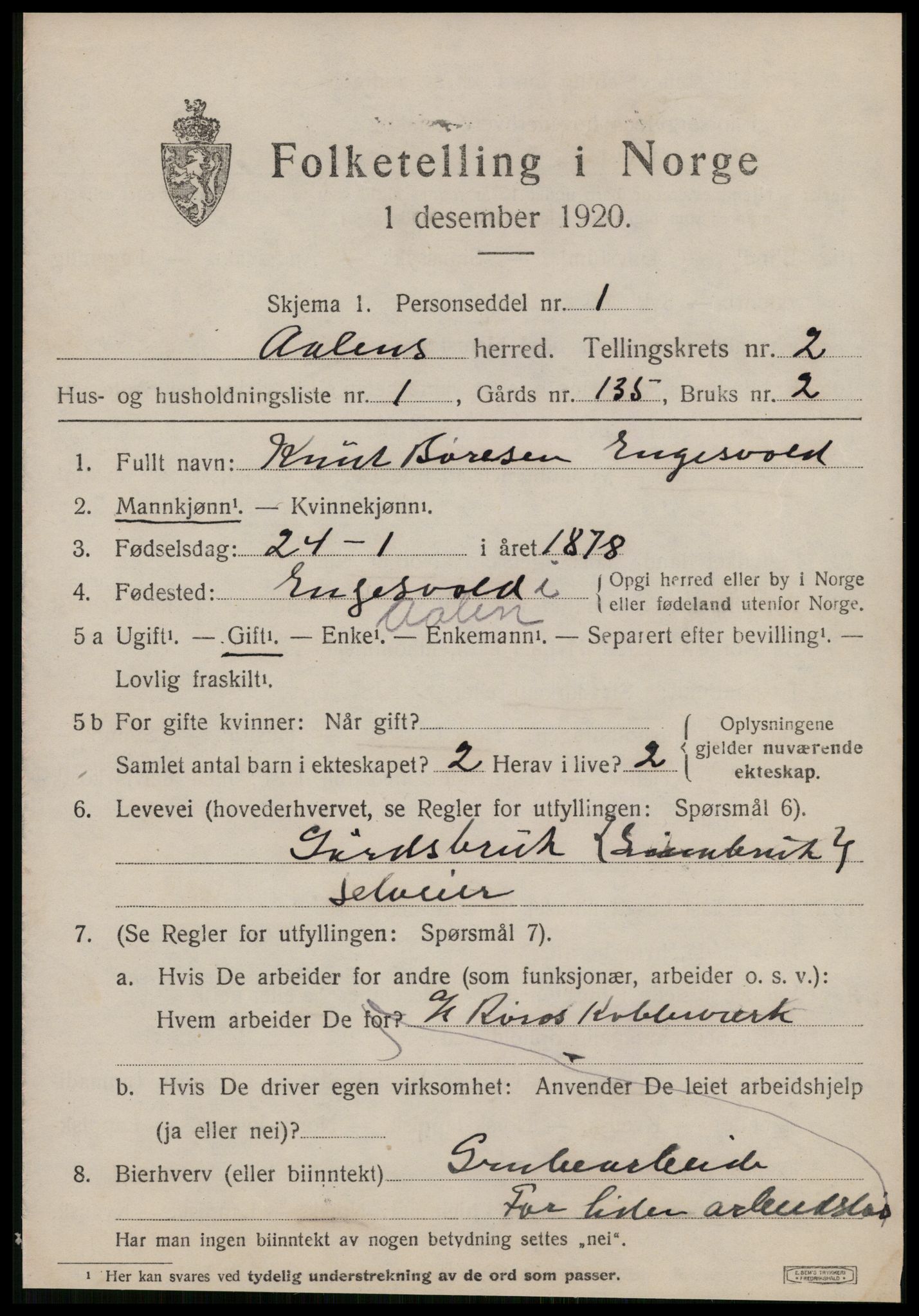 SAT, 1920 census for Ålen, 1920, p. 1202