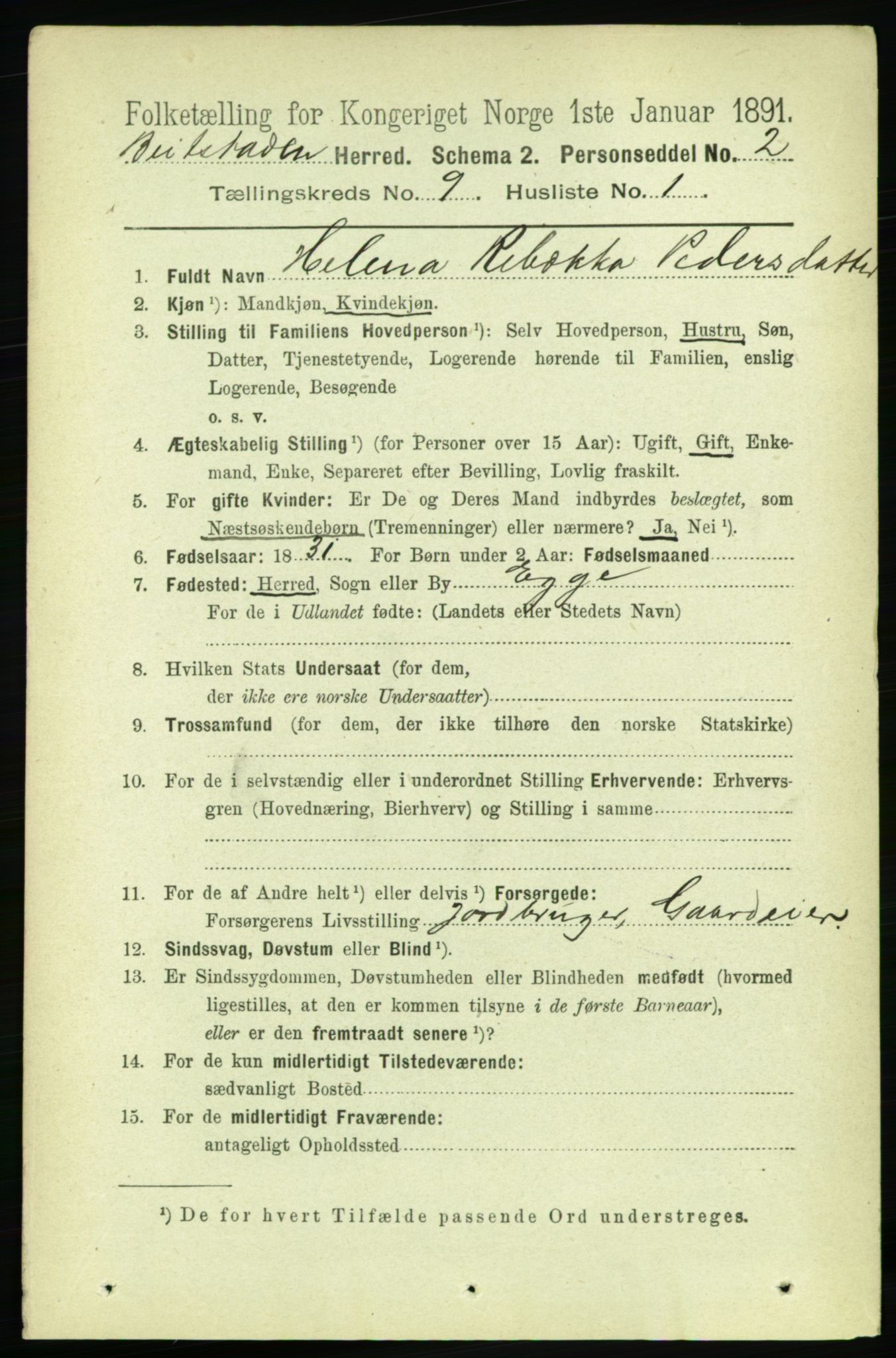 RA, 1891 census for 1727 Beitstad, 1891, p. 2416