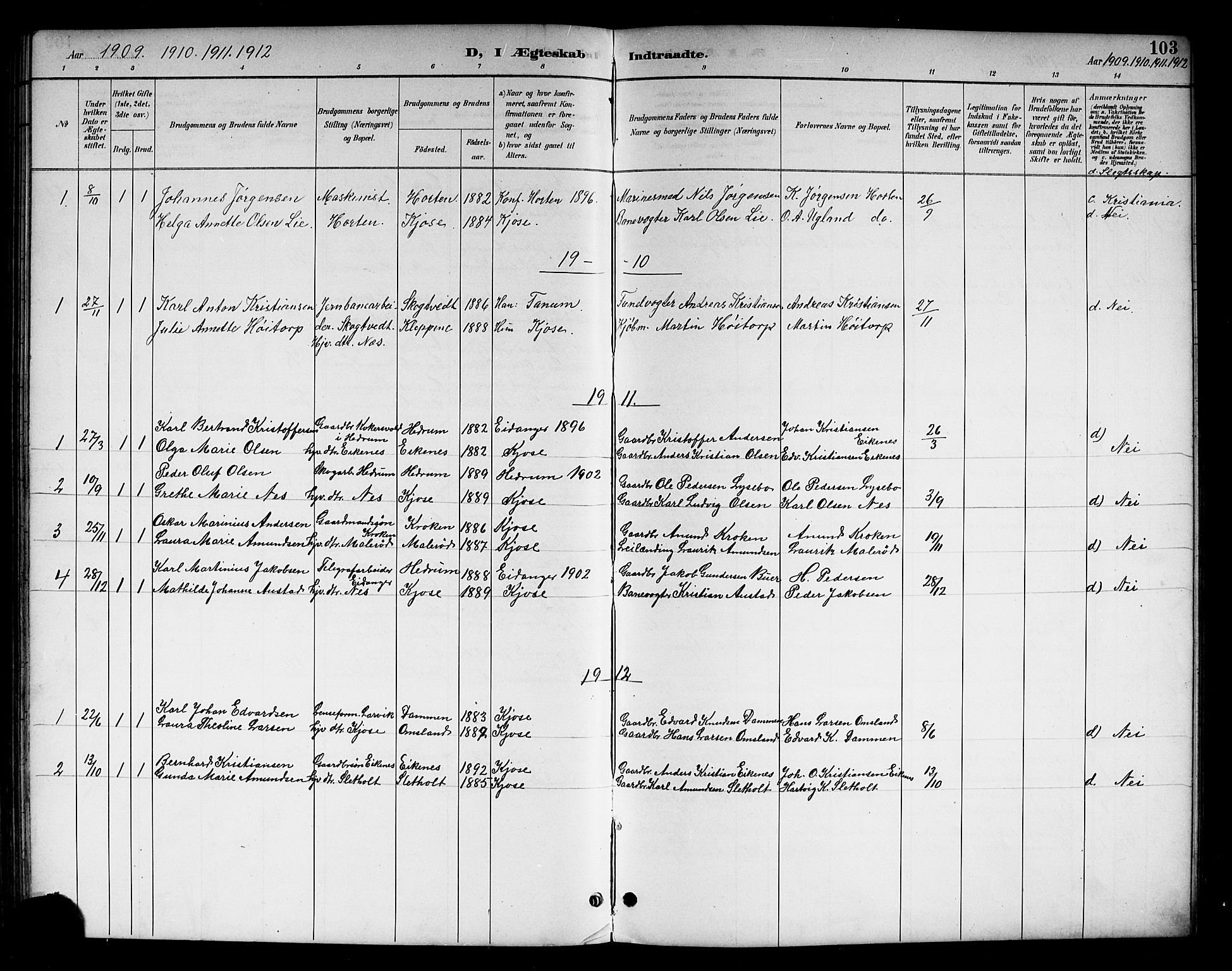 Brunlanes kirkebøker, SAKO/A-342/G/Gc/L0002: Parish register (copy) no. III 2, 1891-1922, p. 103