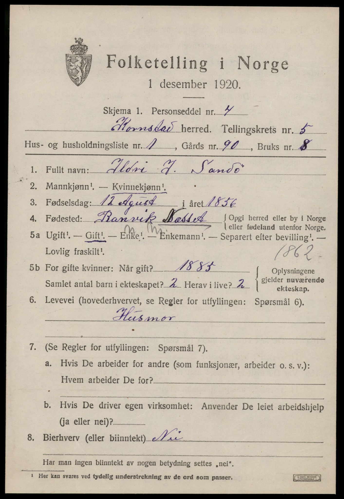 SAT, 1920 census for Kornstad, 1920, p. 2763