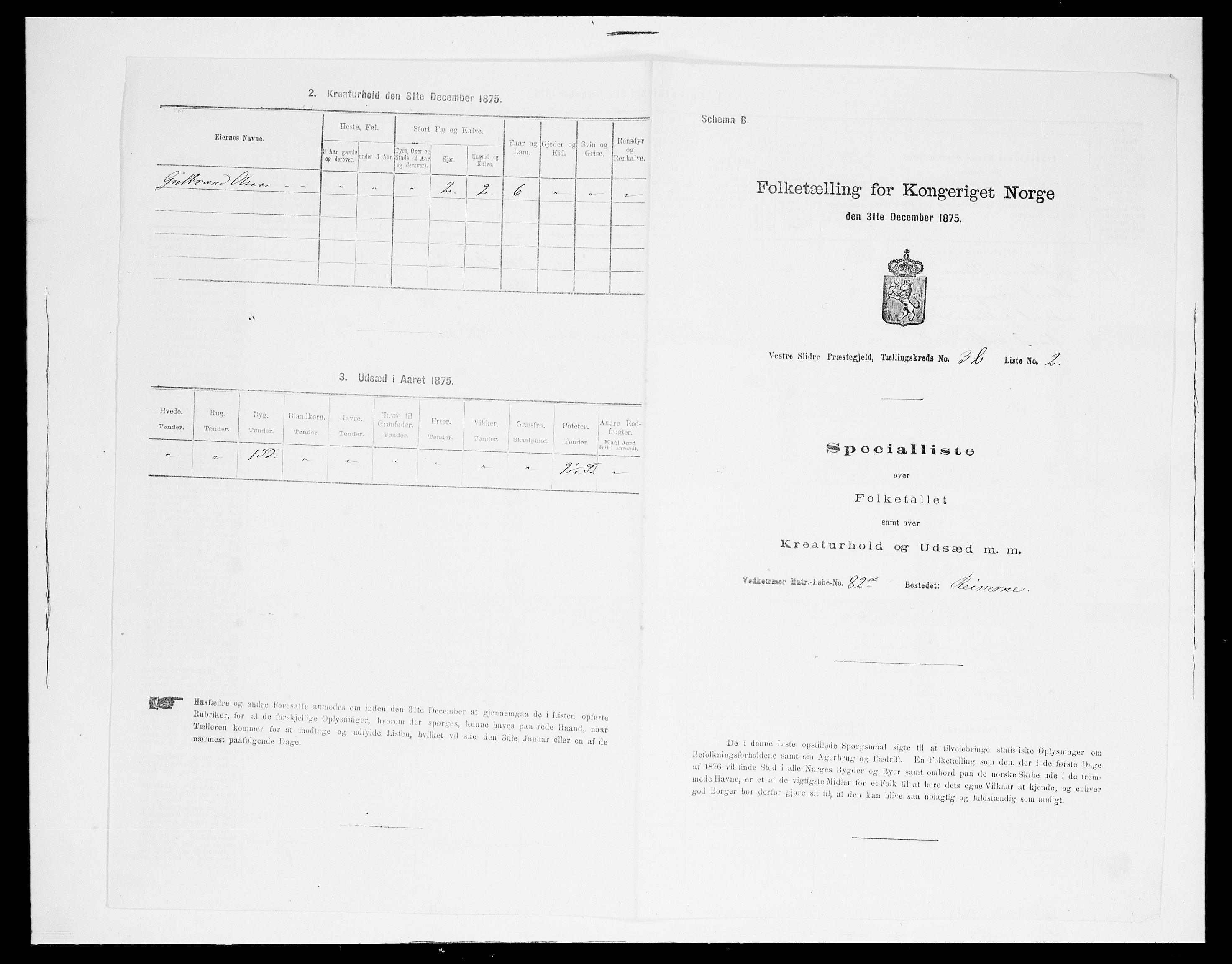 SAH, 1875 census for 0543P Vestre Slidre, 1875, p. 324