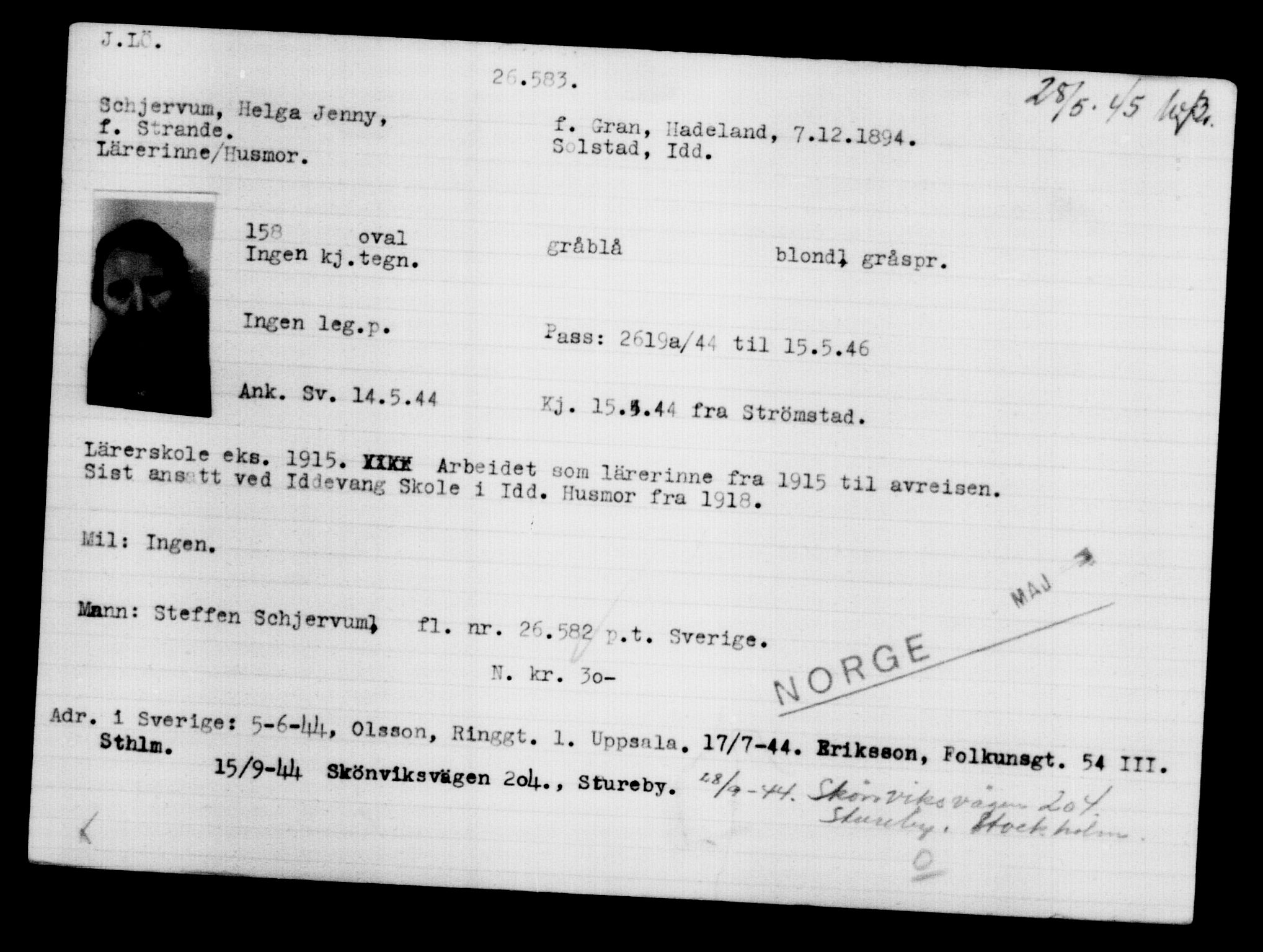 Den Kgl. Norske Legasjons Flyktningskontor, AV/RA-S-6753/V/Va/L0011: Kjesäterkartoteket.  Flyktningenr. 25300-28349, 1940-1945, p. 1347