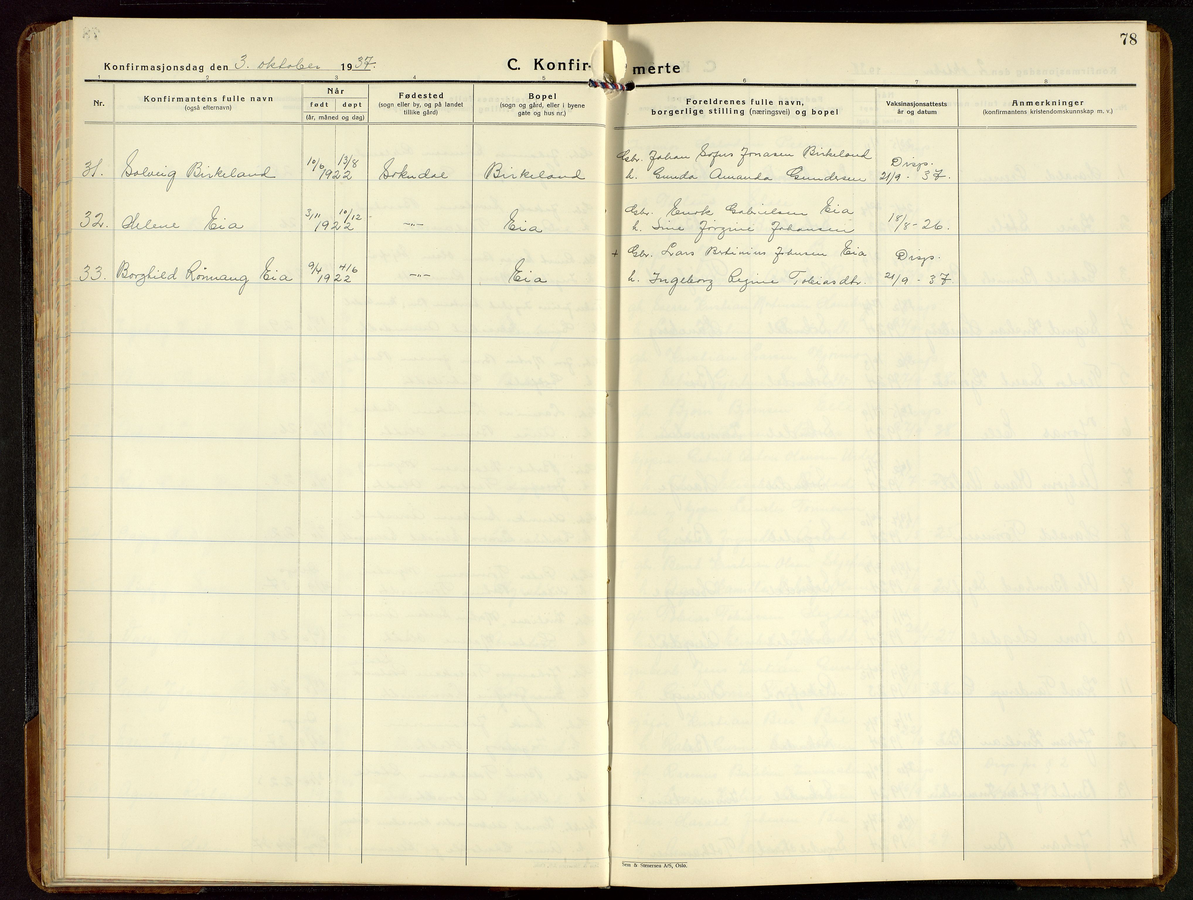 Sokndal sokneprestkontor, SAST/A-101808: Parish register (copy) no. B 9, 1935-1949, p. 78
