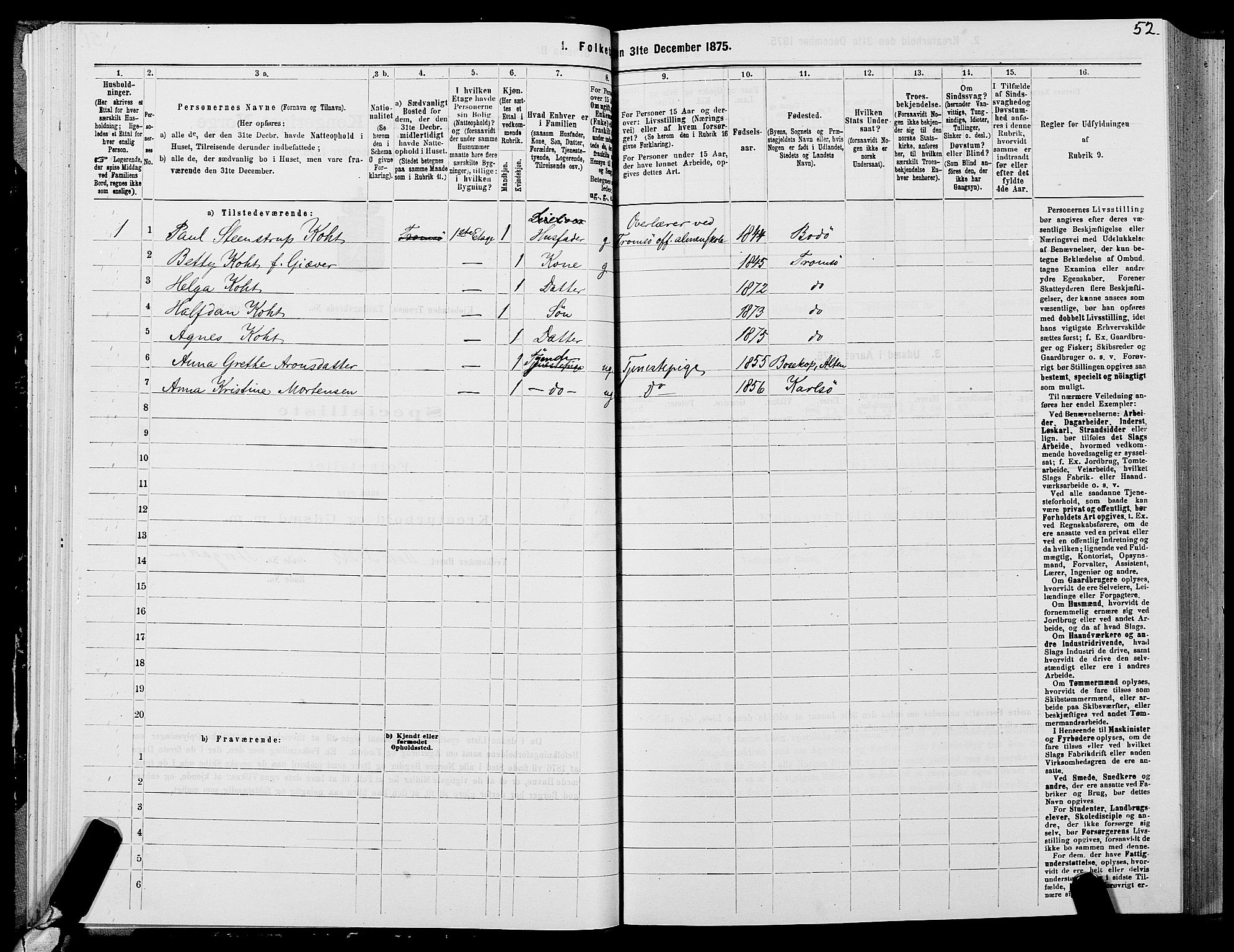 SATØ, 1875 census for 1902P Tromsø, 1875, p. 2052