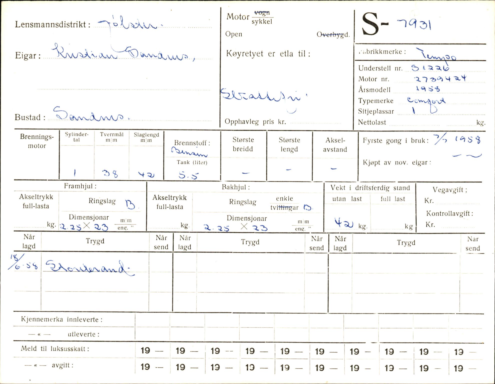 Statens vegvesen, Sogn og Fjordane vegkontor, AV/SAB-A-5301/4/F/L0005: Registerkort utmeldte Fjordane S7900-8299, 1930-1961, p. 52