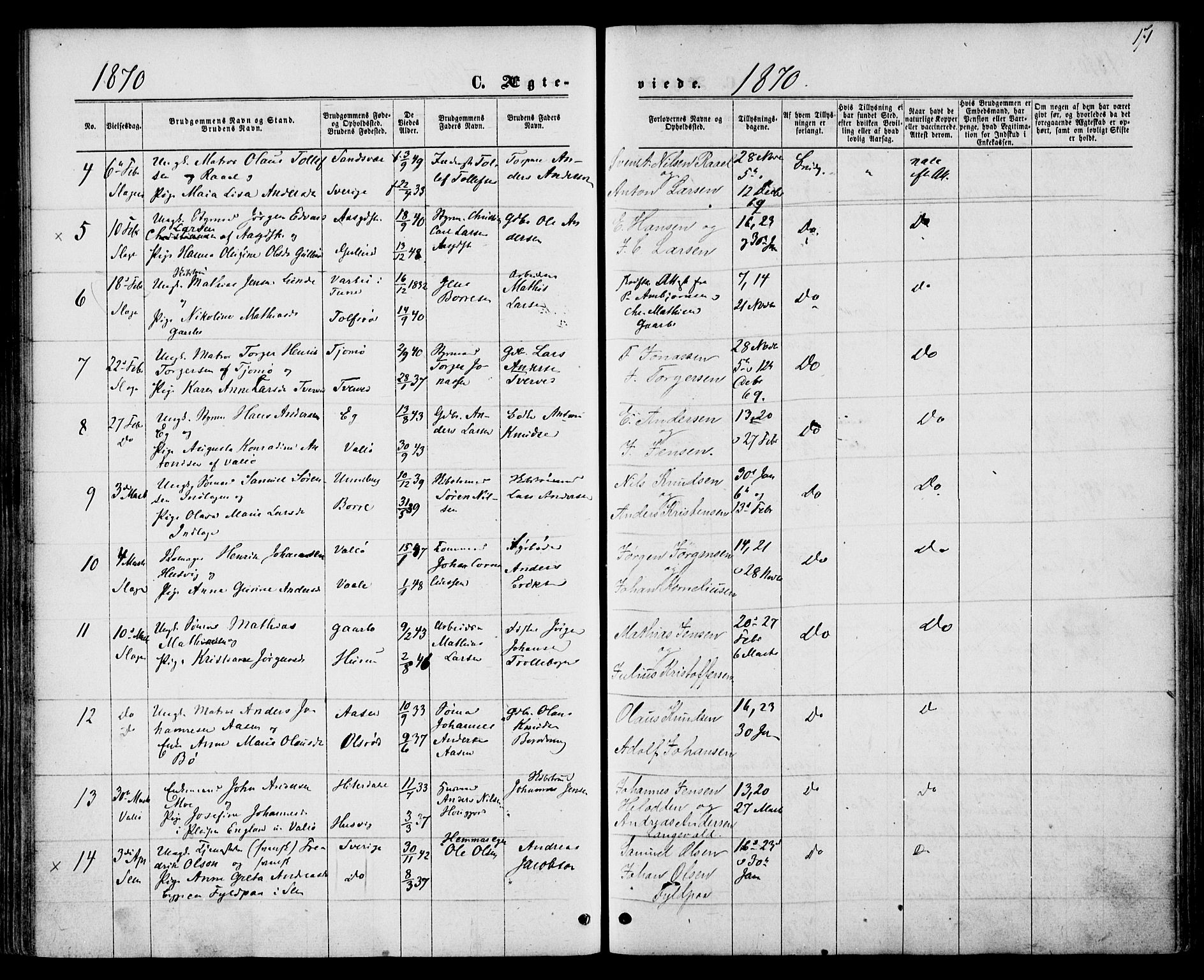 Sem kirkebøker, AV/SAKO-A-5/F/Fa/L0008: Parish register (official) no. I 8, 1866-1873, p. 171