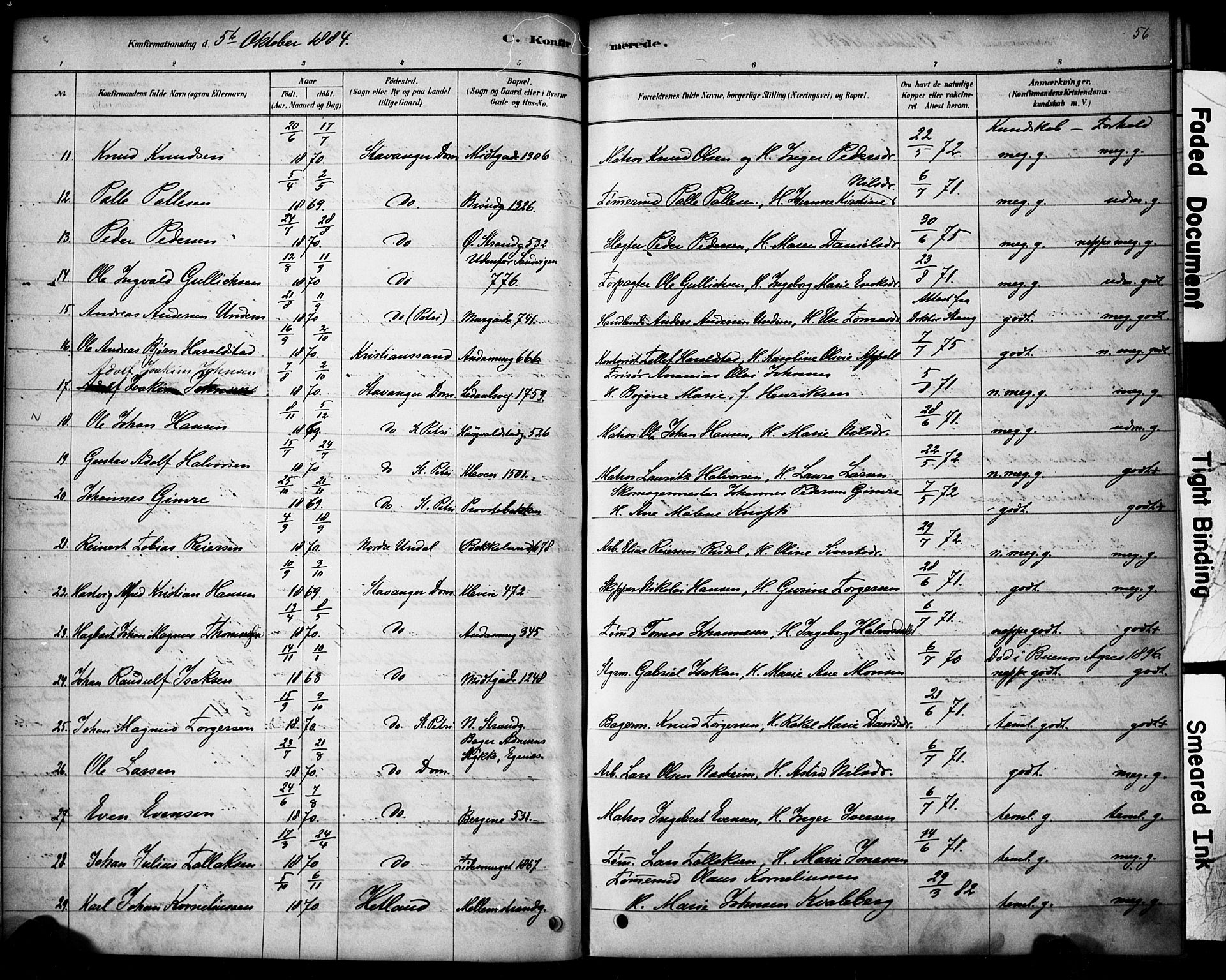 Domkirken sokneprestkontor, SAST/A-101812/001/30/30BA/L0028: Parish register (official) no. A 27, 1878-1896, p. 56