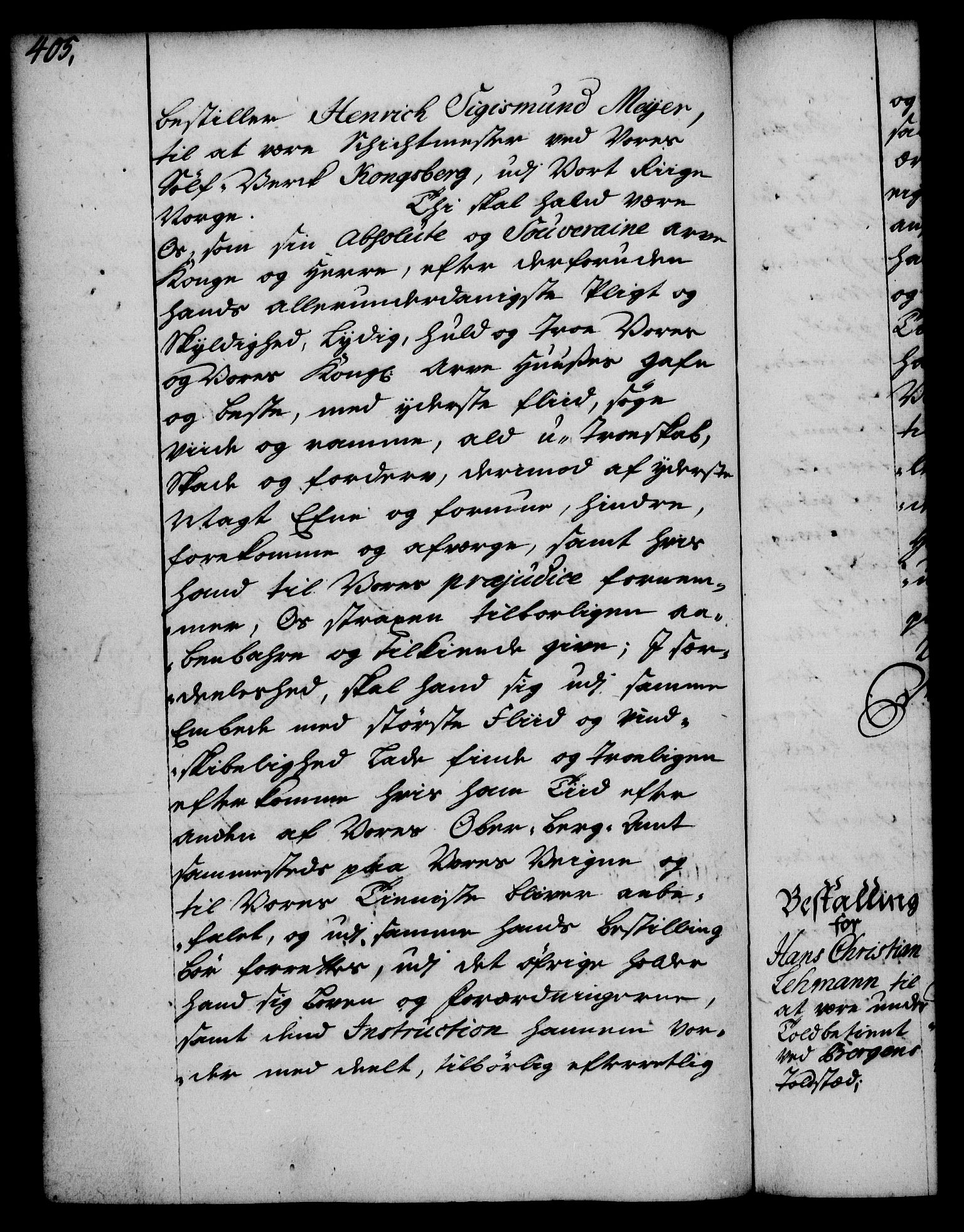 Rentekammeret, Kammerkanselliet, RA/EA-3111/G/Gg/Gge/L0002: Norsk bestallingsprotokoll med register (merket RK 53.26), 1730-1744, p. 405