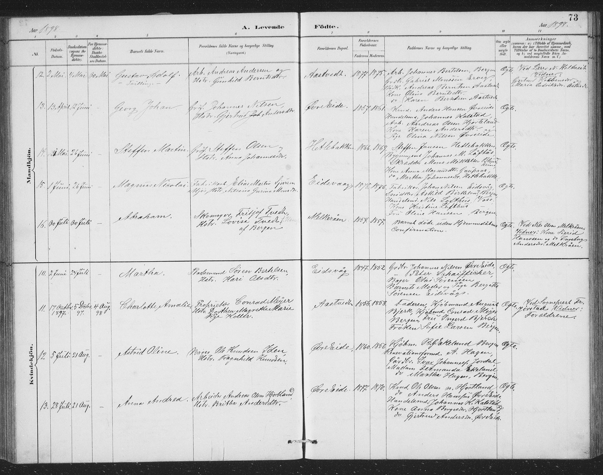 Åsane sokneprestembete, AV/SAB-A-79401/H/Hab: Parish register (copy) no. A 2, 1885-1898, p. 73