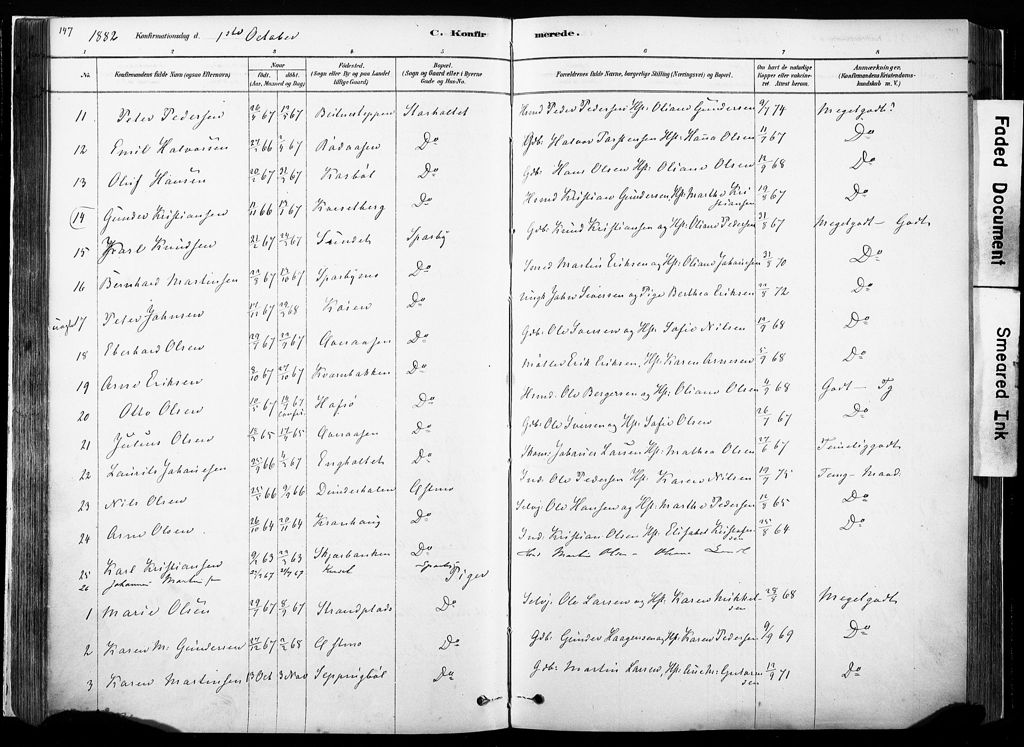 Hof prestekontor, SAH/PREST-038/H/Ha/Haa/L0010: Parish register (official) no. 10, 1878-1909, p. 147