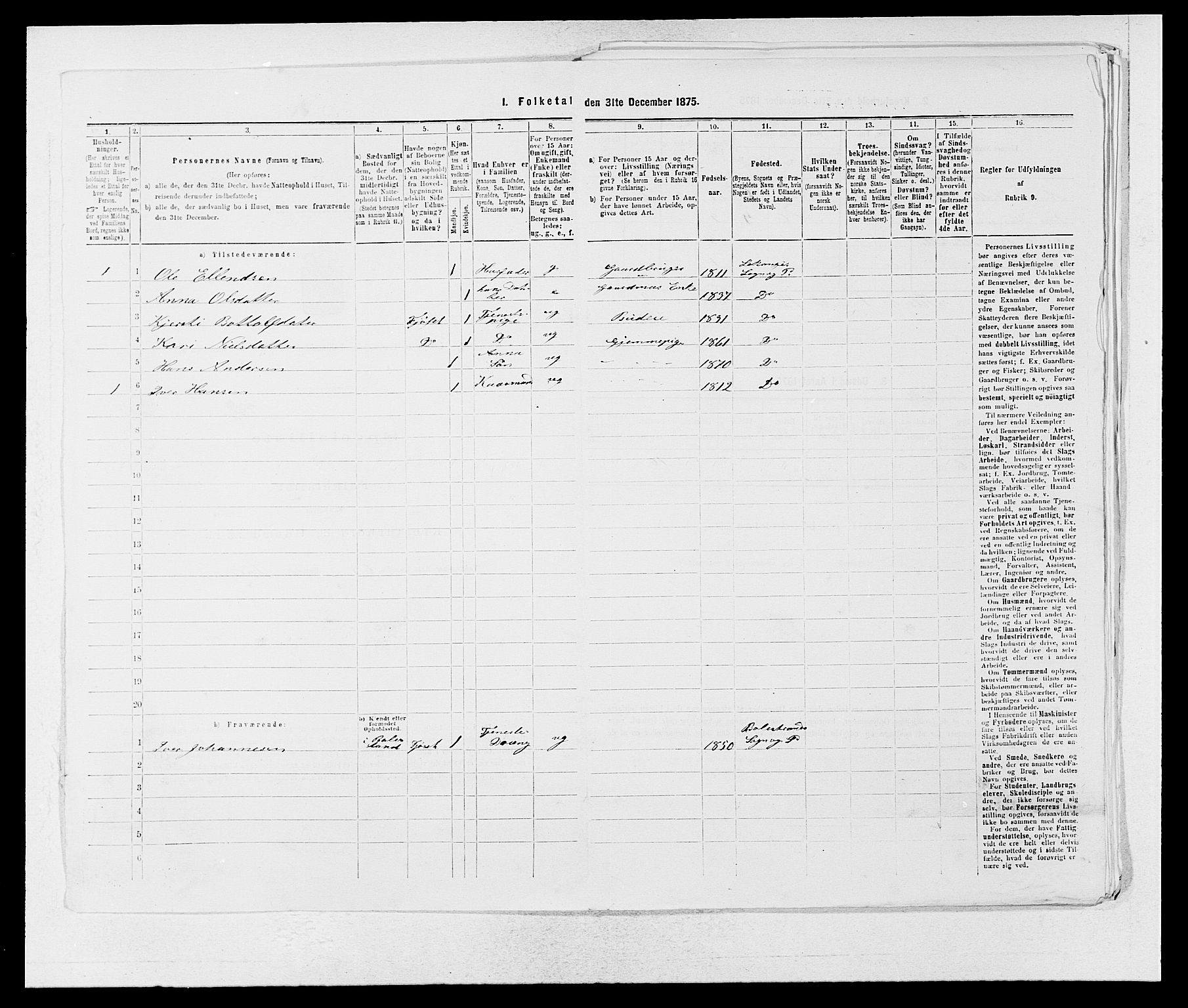 SAB, 1875 census for 1419P Leikanger, 1875, p. 310
