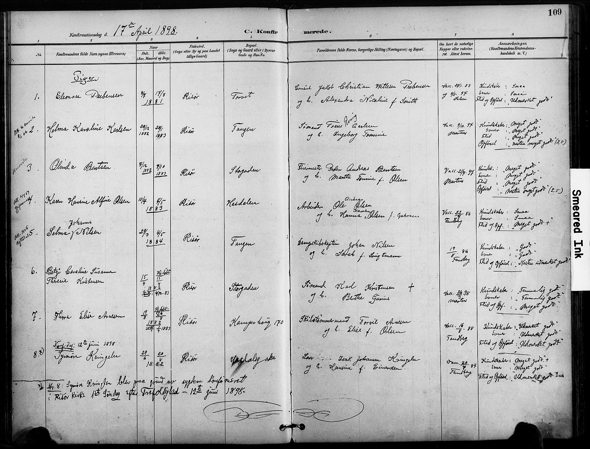 Risør sokneprestkontor, AV/SAK-1111-0035/F/Fa/L0010: Parish register (official) no. A 10, 1896-1906, p. 109