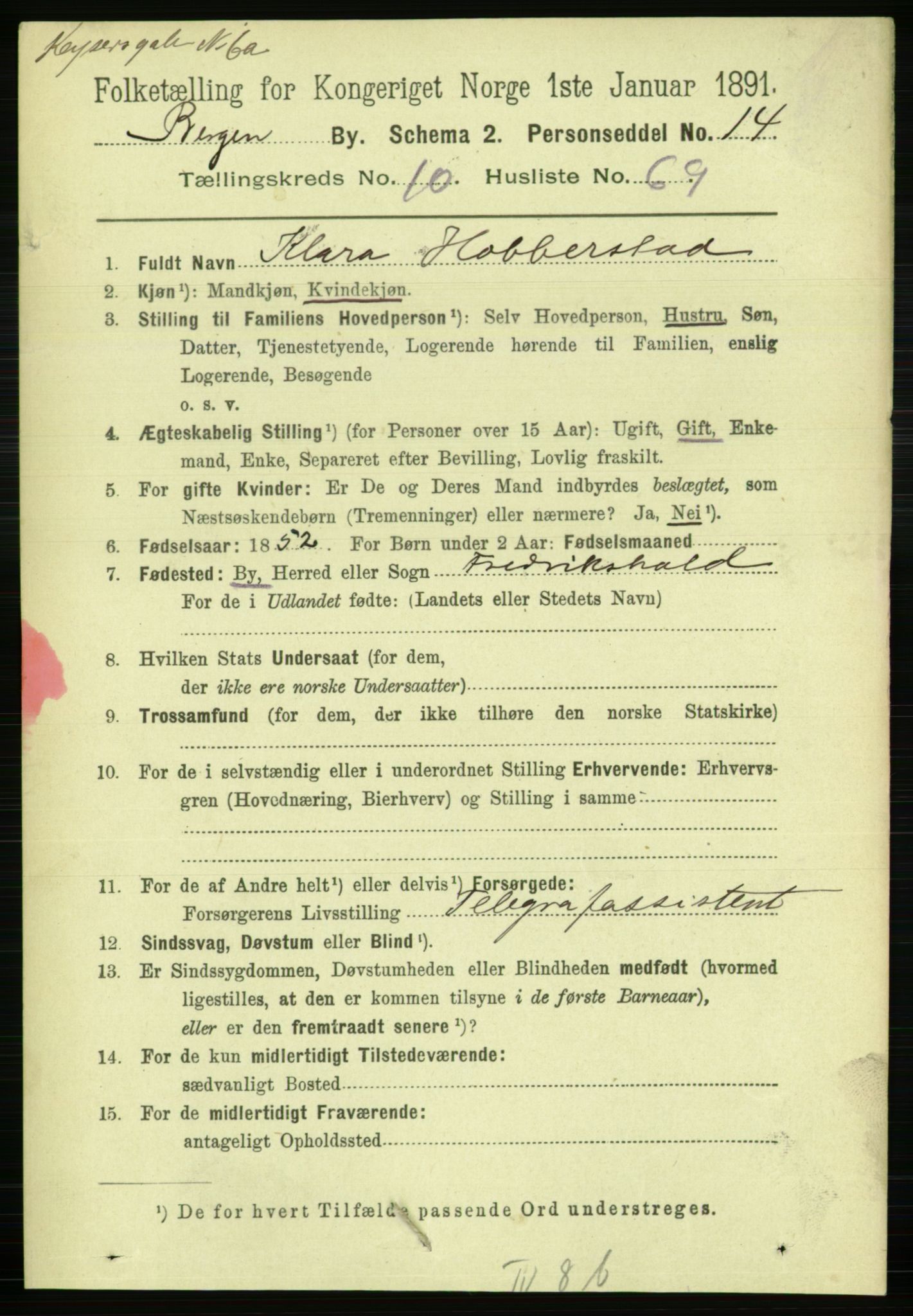 RA, 1891 Census for 1301 Bergen, 1891, p. 19810