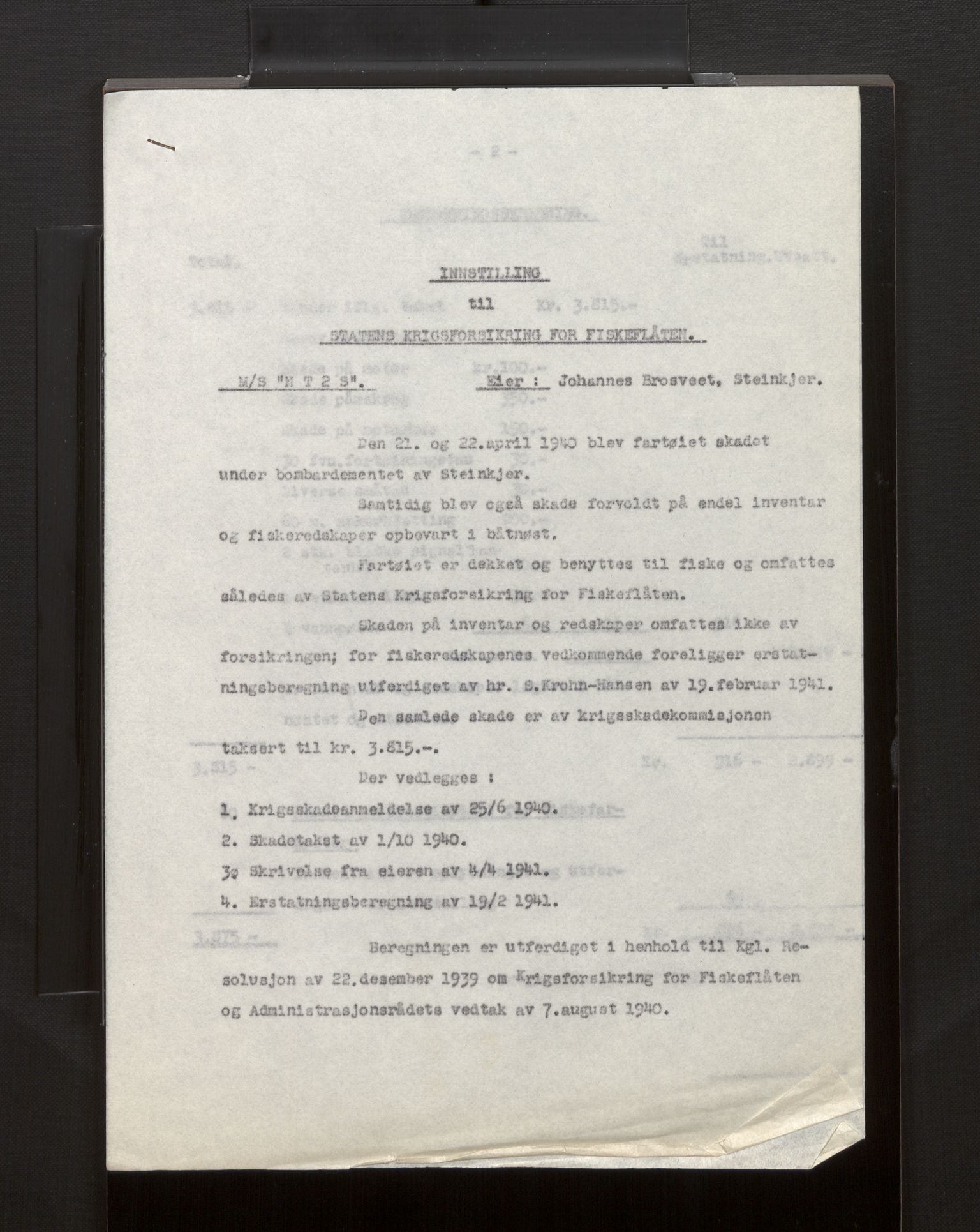 Fiskeridirektoratet - 1 Adm. ledelse - 13 Båtkontoret, AV/SAB-A-2003/La/L0008: Statens krigsforsikring for fiskeflåten, 1936-1971, p. 240