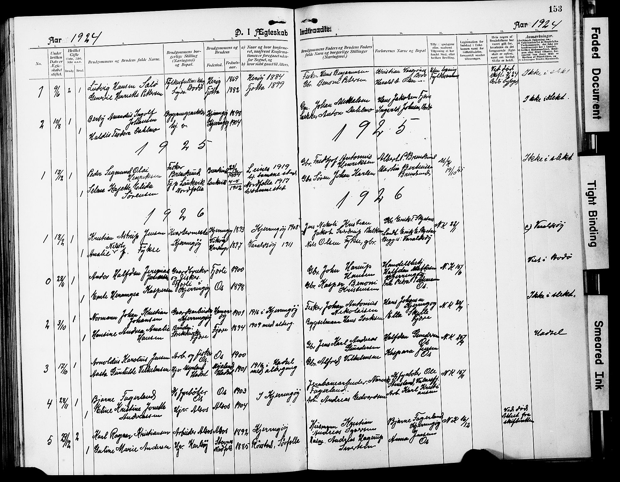 Ministerialprotokoller, klokkerbøker og fødselsregistre - Nordland, SAT/A-1459/803/L0077: Parish register (copy) no. 803C04, 1897-1930, p. 153