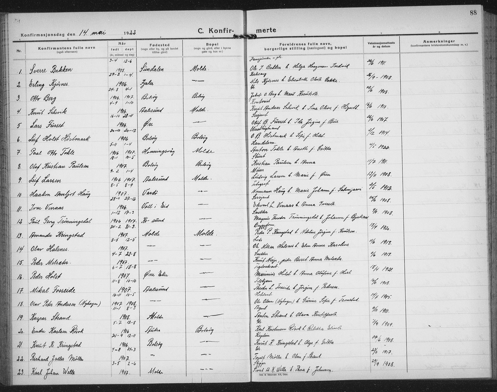 Ministerialprotokoller, klokkerbøker og fødselsregistre - Møre og Romsdal, AV/SAT-A-1454/558/L0704: Parish register (copy) no. 558C05, 1921-1942, p. 88