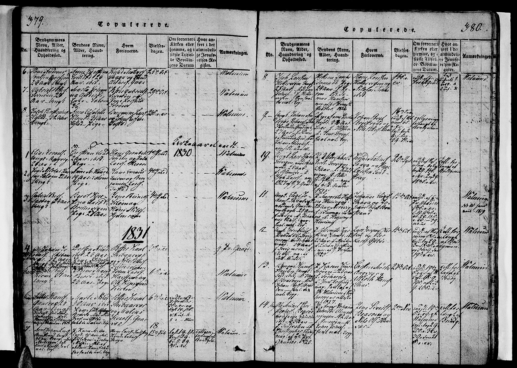 Ministerialprotokoller, klokkerbøker og fødselsregistre - Nordland, AV/SAT-A-1459/834/L0510: Parish register (copy) no. 834C01, 1820-1847, p. 379-380