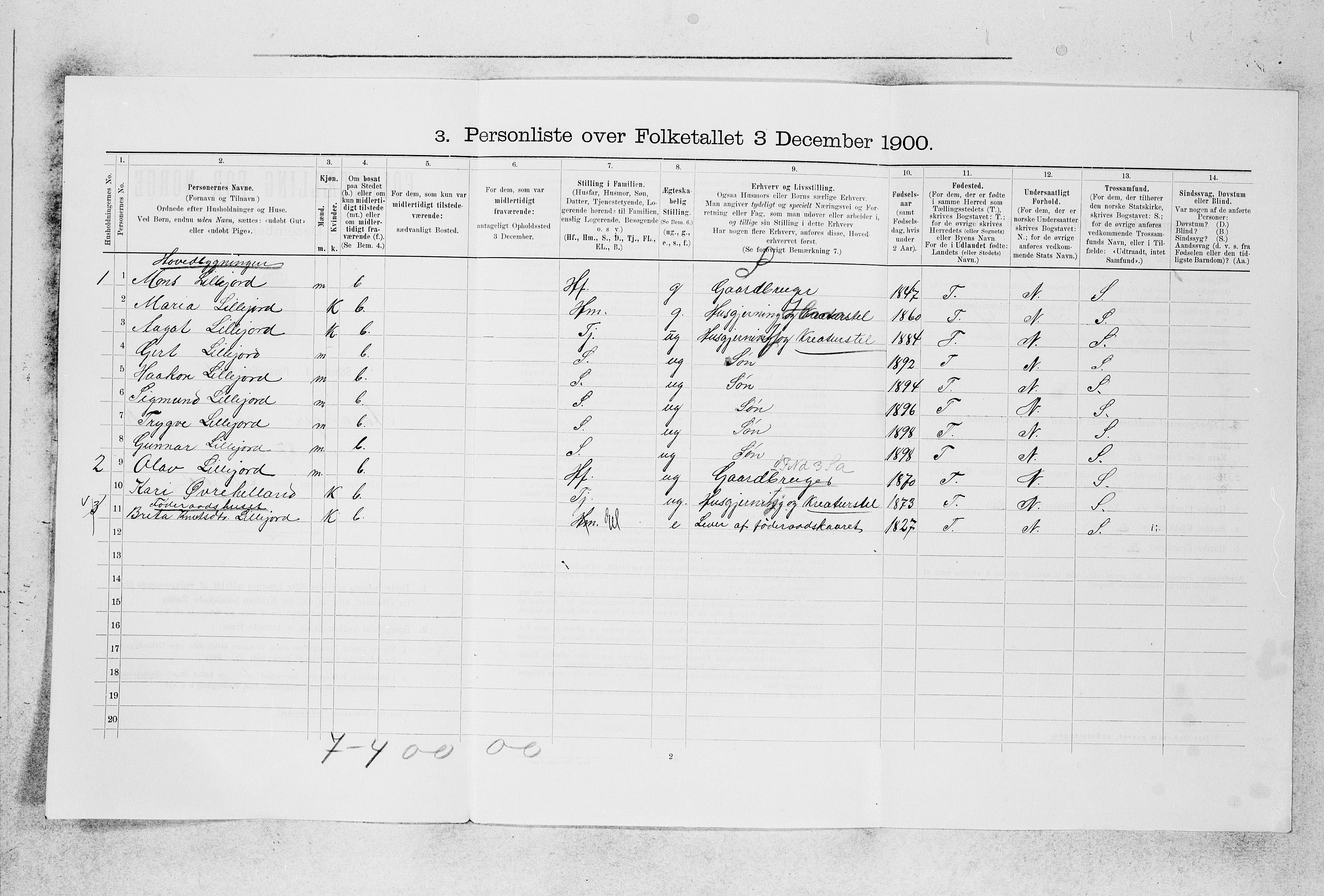 SAB, 1900 census for Hosanger, 1900, p. 1046