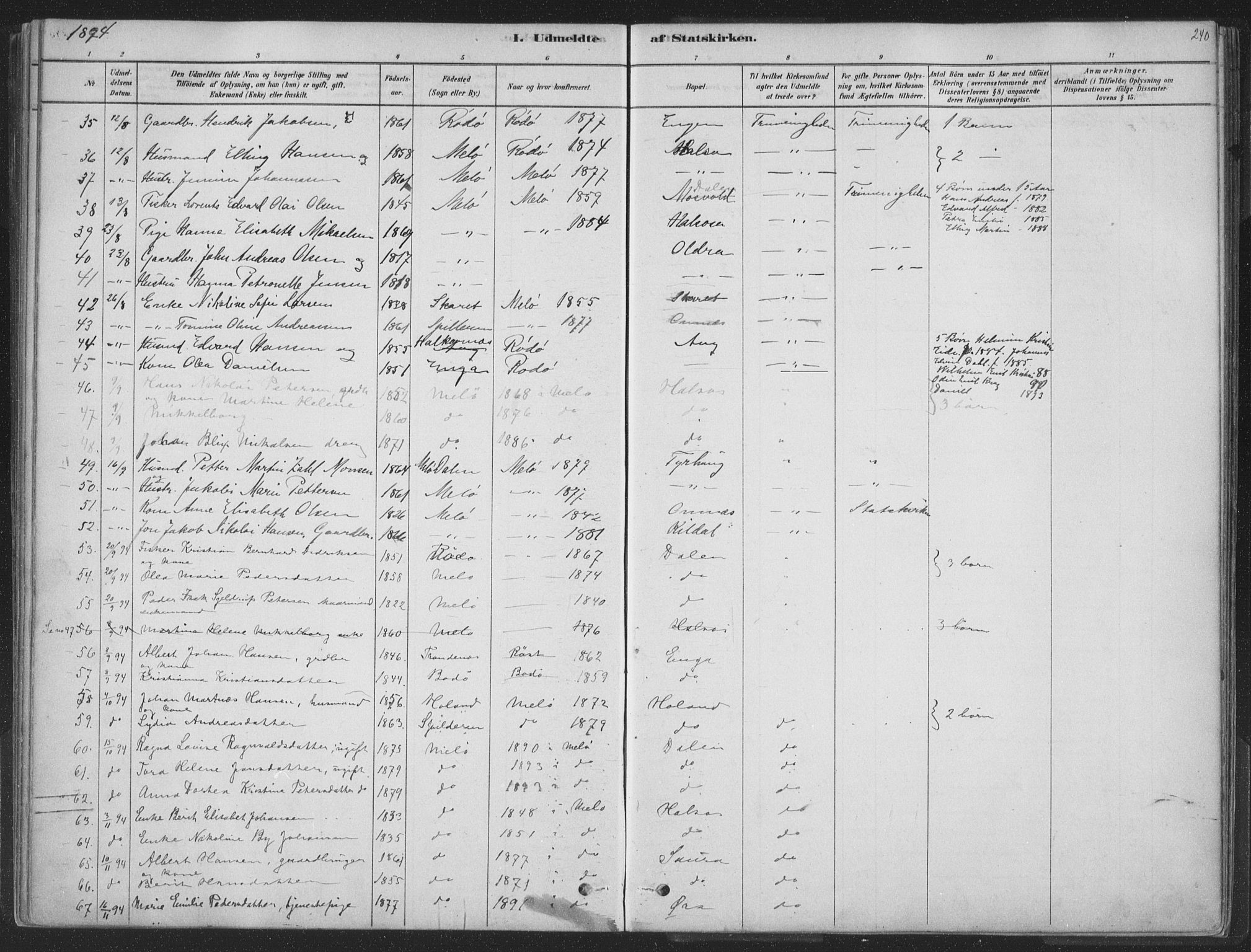 Ministerialprotokoller, klokkerbøker og fødselsregistre - Nordland, AV/SAT-A-1459/843/L0627: Parish register (official) no. 843A02, 1878-1908, p. 240