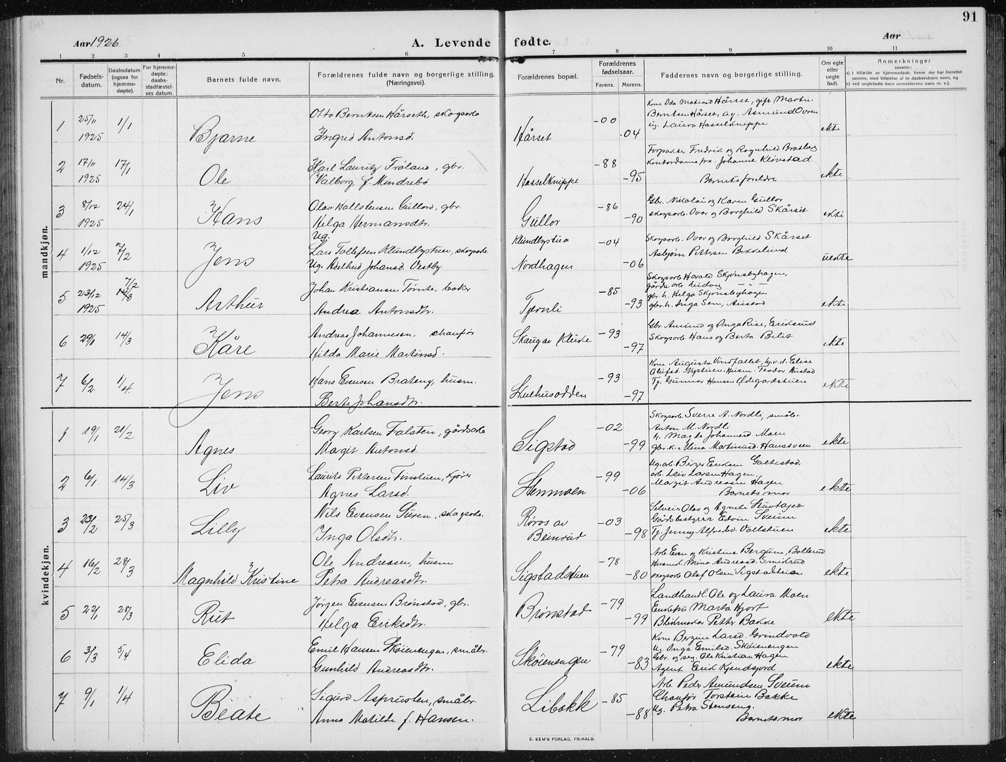 Biri prestekontor, SAH/PREST-096/H/Ha/Hab/L0006: Parish register (copy) no. 6, 1909-1938, p. 91