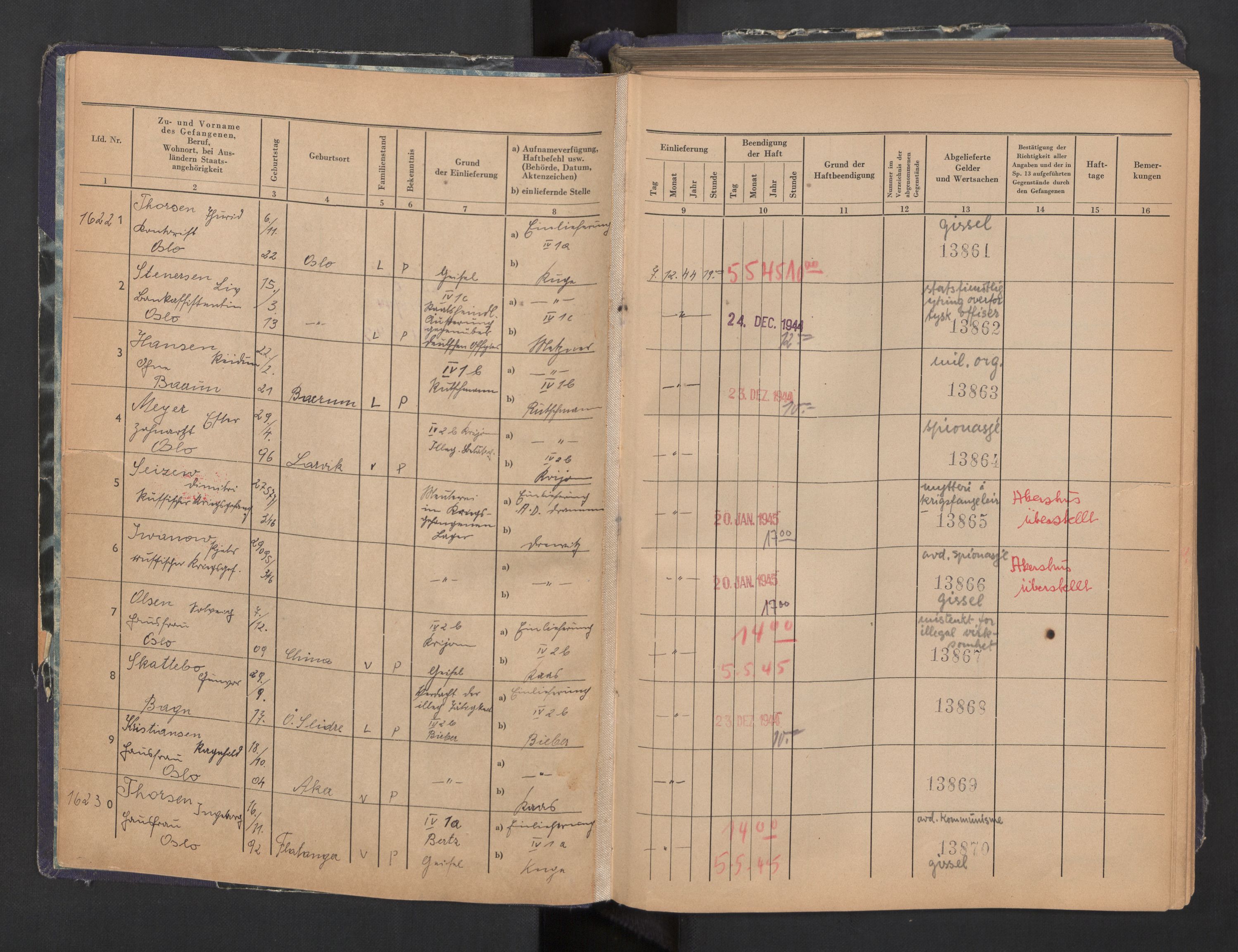 Befehlshaber der Sicherheitspolizei und des SD, AV/RA-RAFA-5969/F/Fa/Faa/L0009: Fangeprotokoll. - Gefangenen-Buch B. Fangenr. 16201-18370, 1944-1945