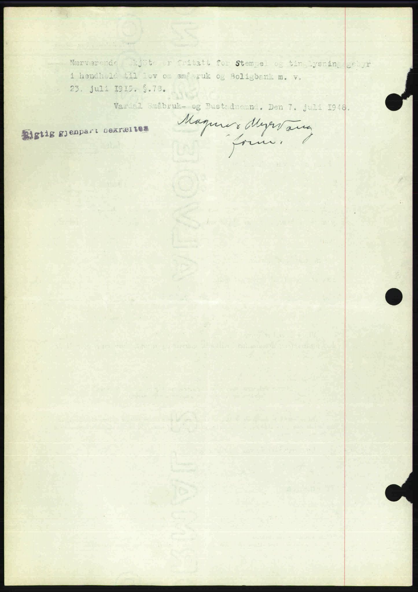 Toten tingrett, SAH/TING-006/H/Hb/Hbc/L0020: Mortgage book no. Hbc-20, 1948-1948, Diary no: : 2240/1948