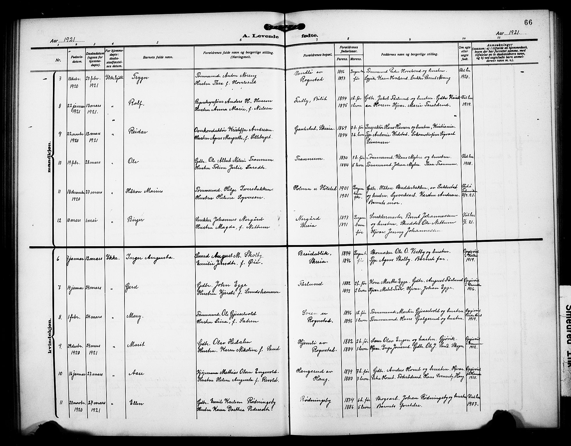 Østre Toten prestekontor, SAH/PREST-104/H/Ha/Hab/L0008: Parish register (copy) no. 8, 1913-1929, p. 66