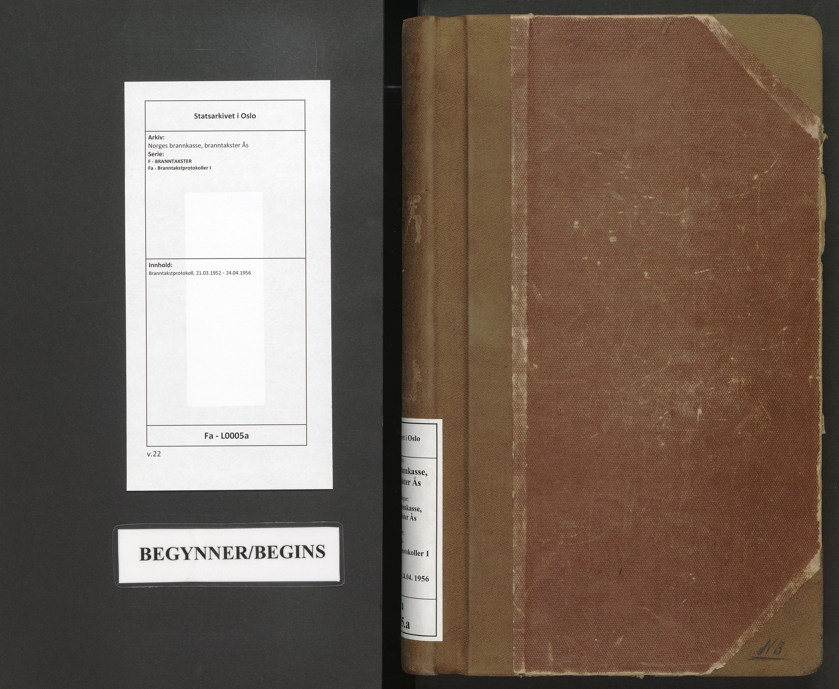 Norges brannkasse, branntakster Ås, AV/SAO-A-11401/F/Fa/L0005a: Branntakstprotokoll, 1952-1956