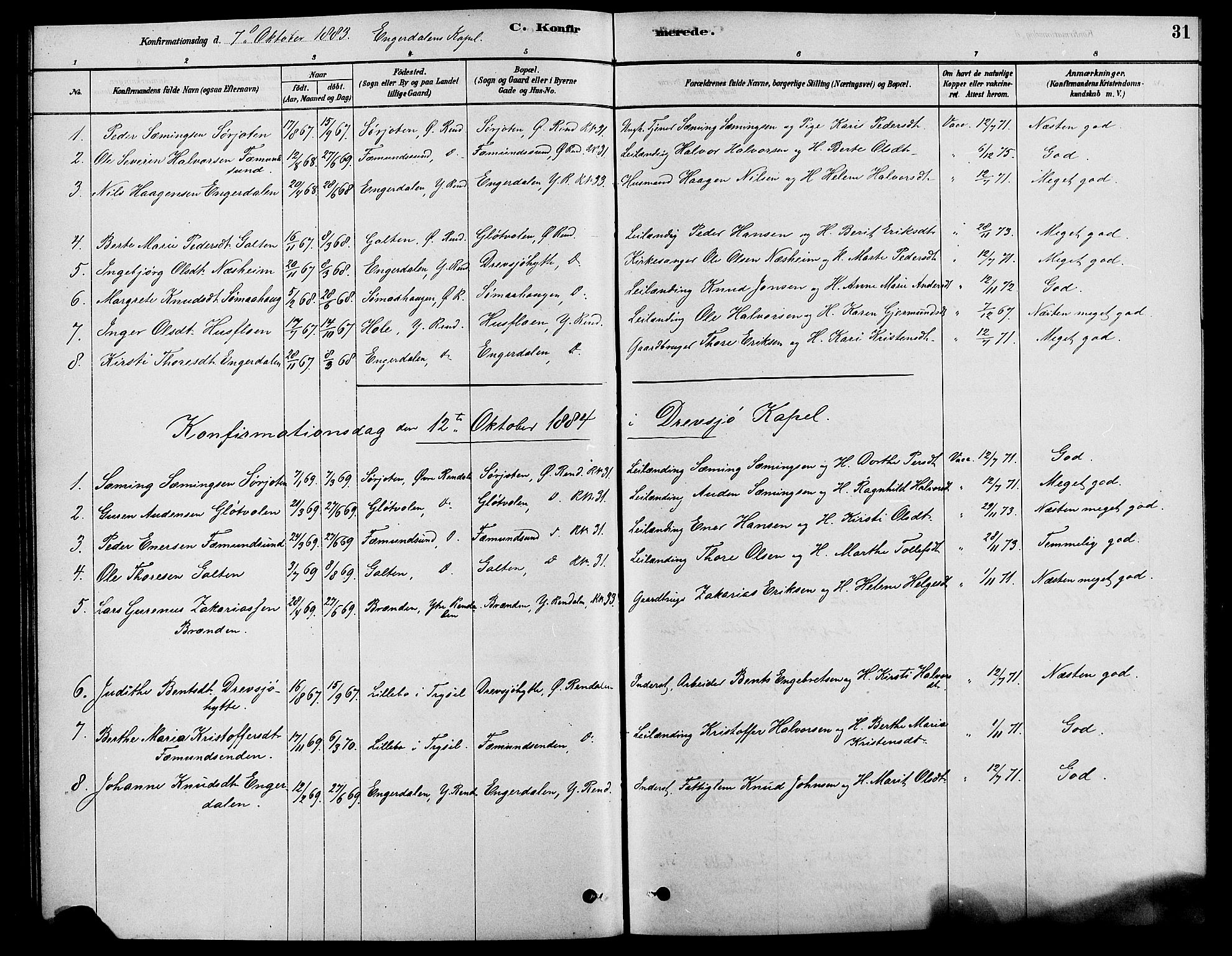 Rendalen prestekontor, SAH/PREST-054/H/Ha/Haa/L0007: Parish register (official) no. 7, 1878-1898, p. 31