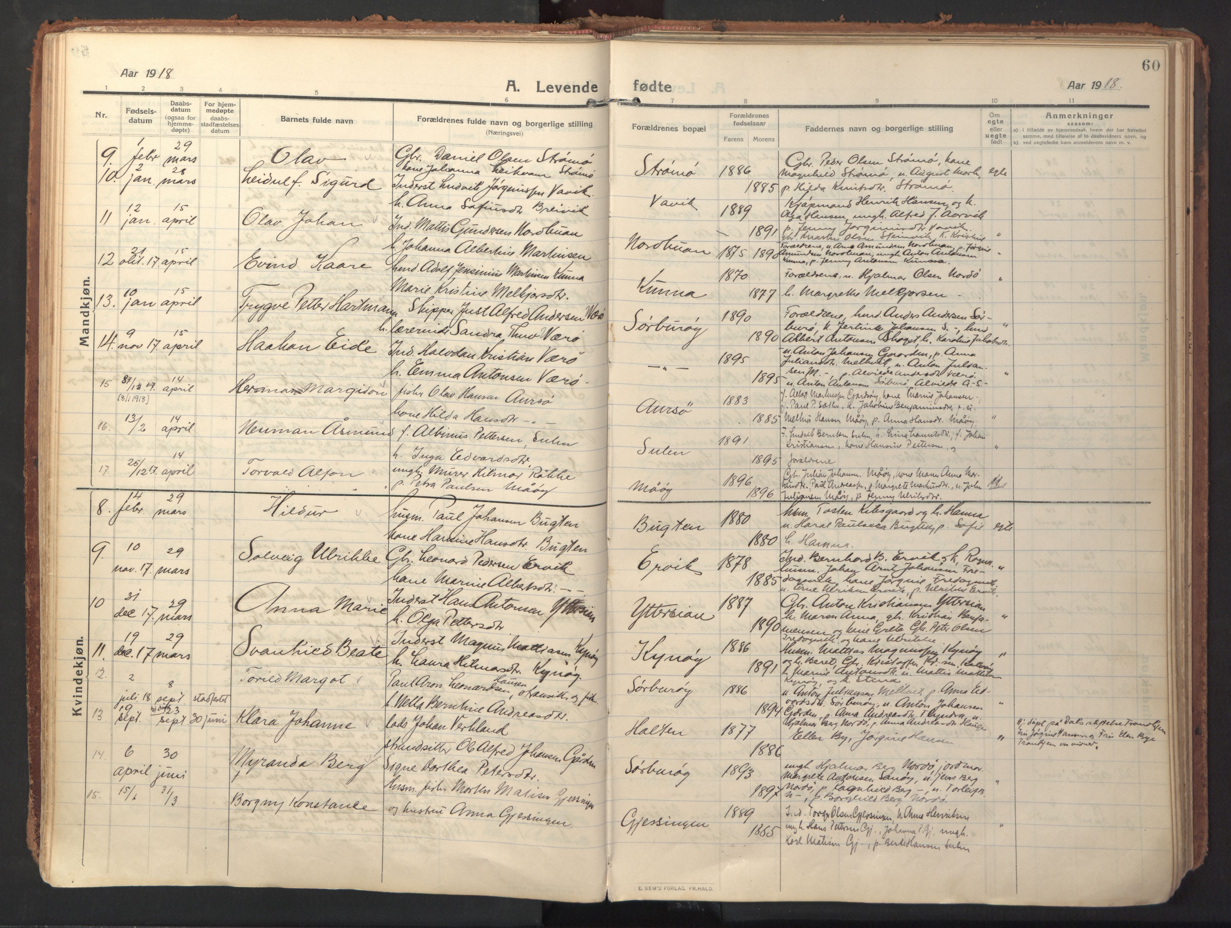Ministerialprotokoller, klokkerbøker og fødselsregistre - Sør-Trøndelag, SAT/A-1456/640/L0581: Parish register (official) no. 640A06, 1910-1924, p. 60