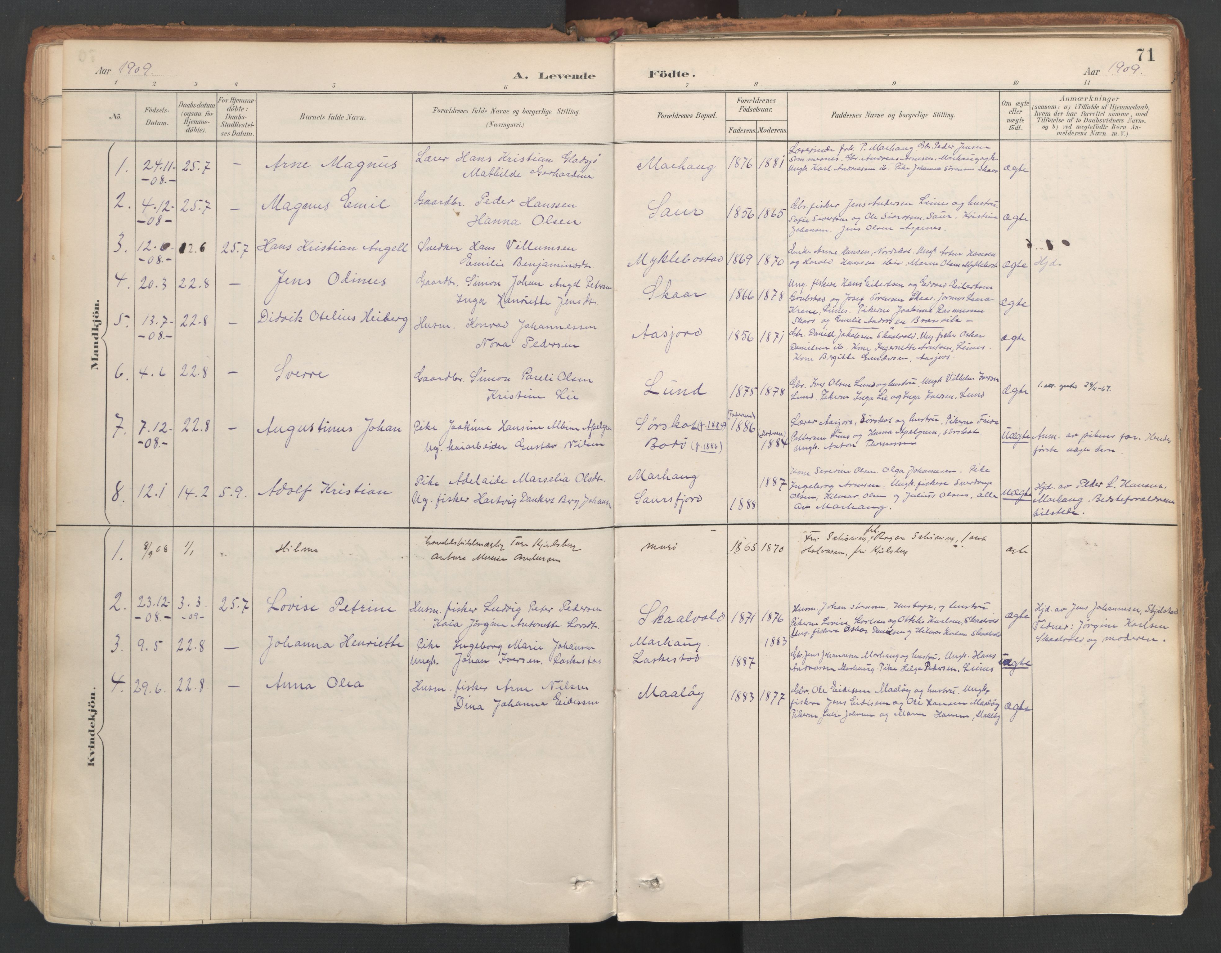 Ministerialprotokoller, klokkerbøker og fødselsregistre - Nordland, AV/SAT-A-1459/857/L0822: Parish register (official) no. 857A02, 1890-1917, p. 71