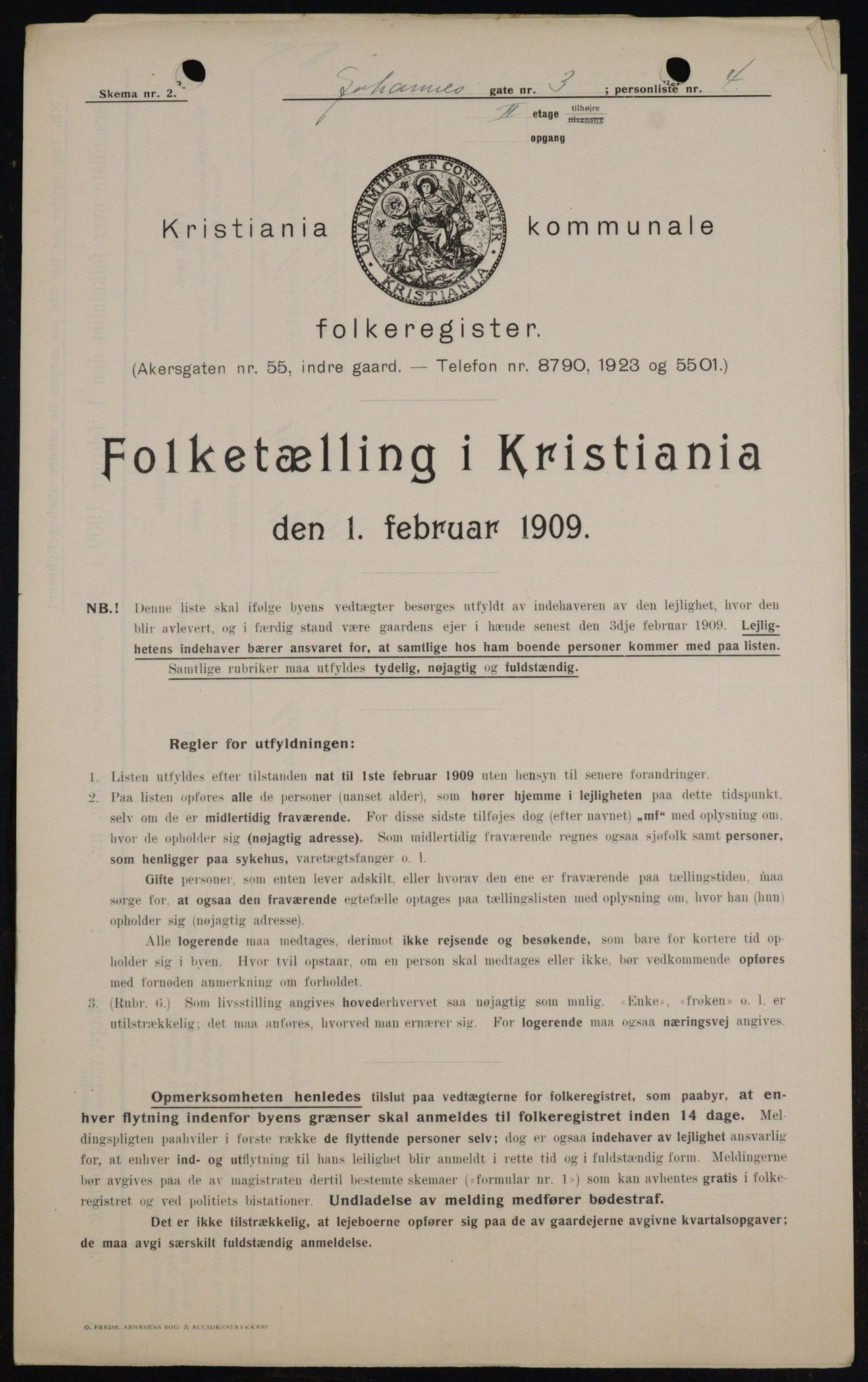 OBA, Municipal Census 1909 for Kristiania, 1909, p. 43067