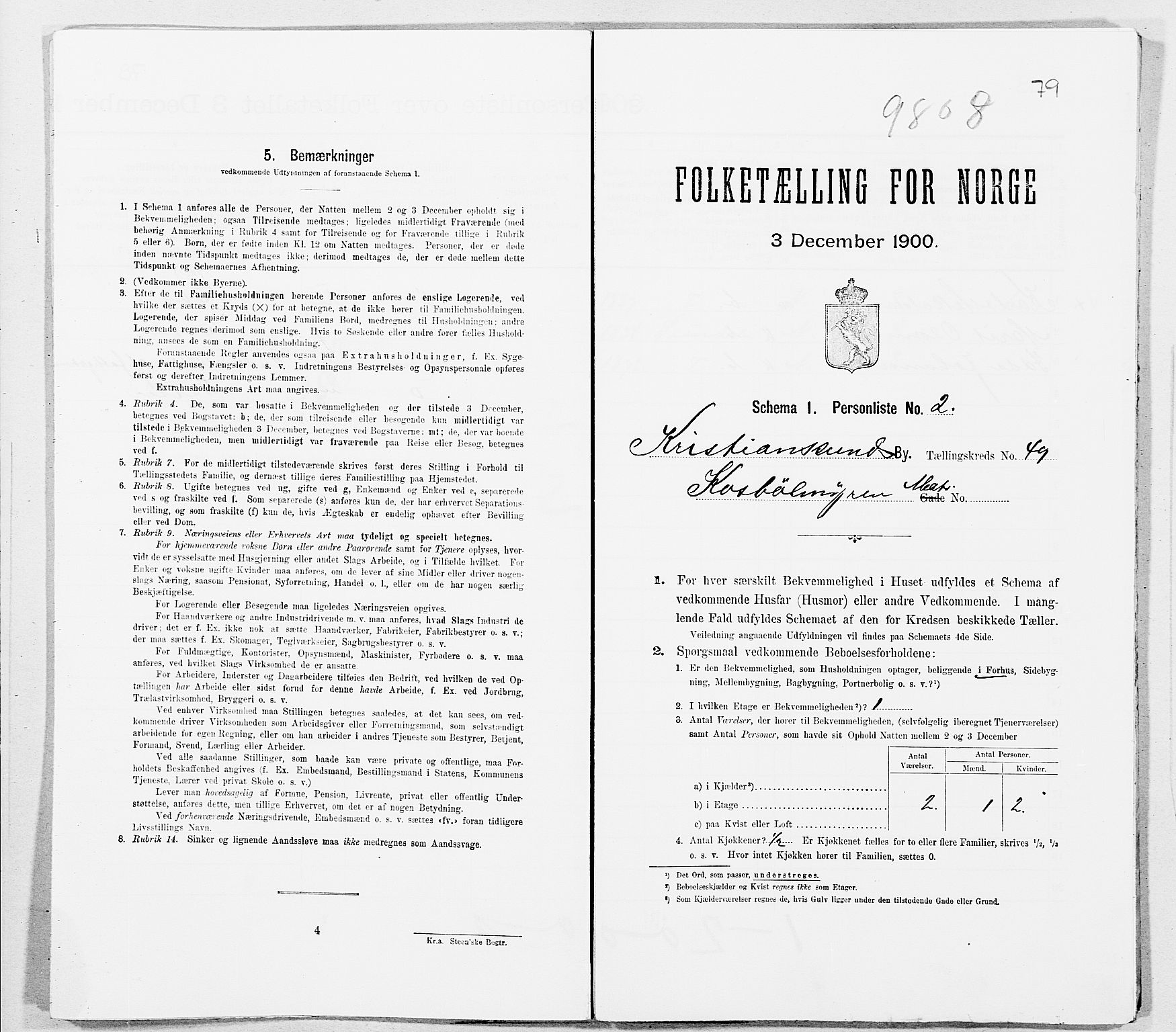 SAT, 1900 census for Kristiansund, 1900, p. 5316