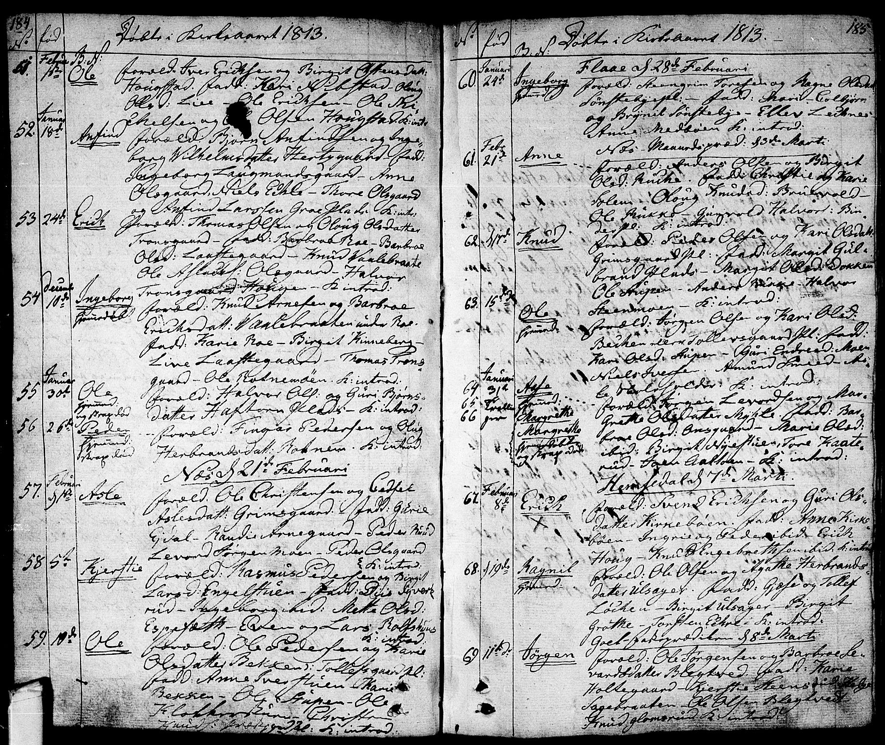 Nes kirkebøker, SAKO/A-236/F/Fa/L0006: Parish register (official) no. 6, 1808-1814, p. 184-185