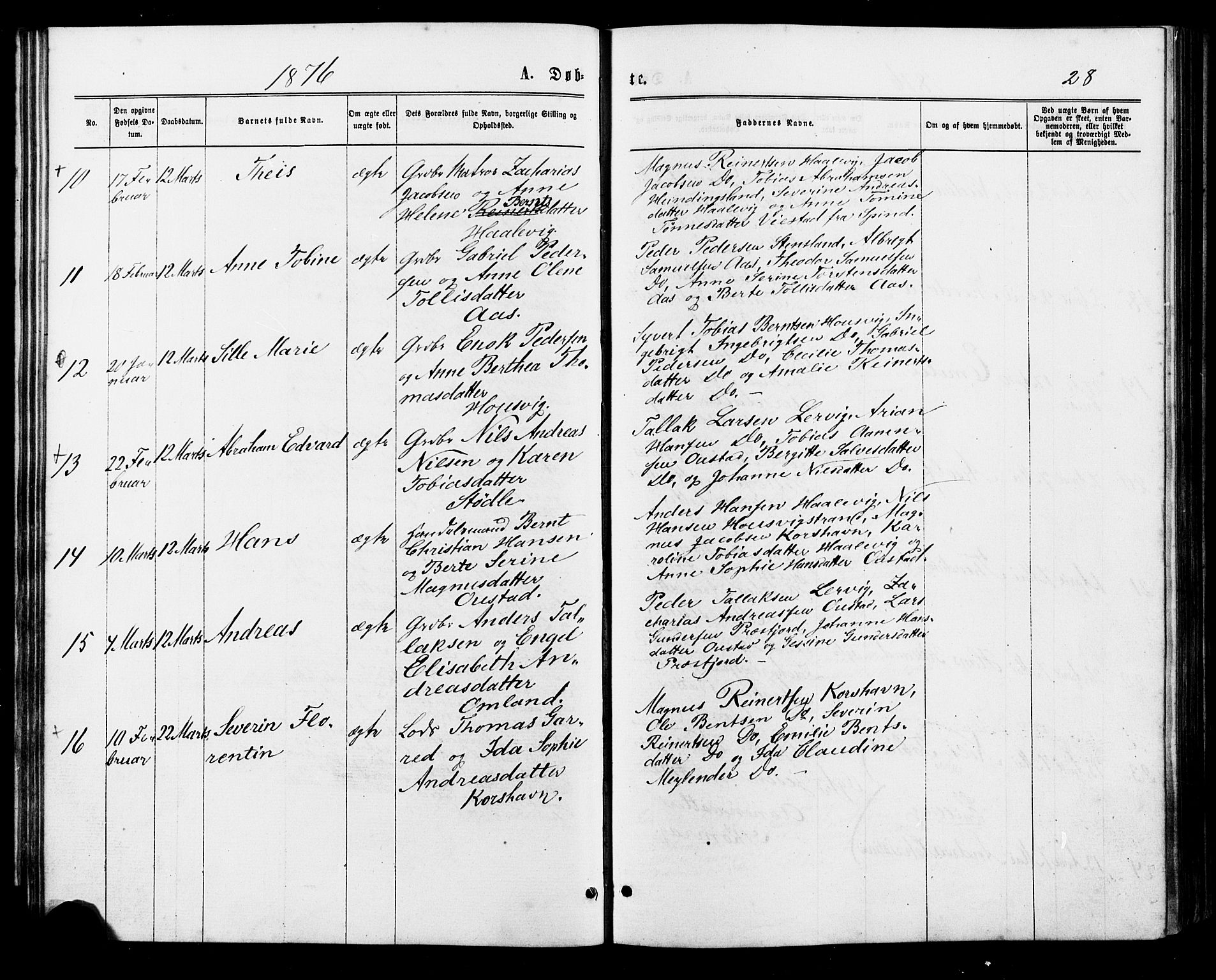 Lyngdal sokneprestkontor, AV/SAK-1111-0029/F/Fa/Faa/L0003: Parish register (official) no. A 3, 1871-1882, p. 28