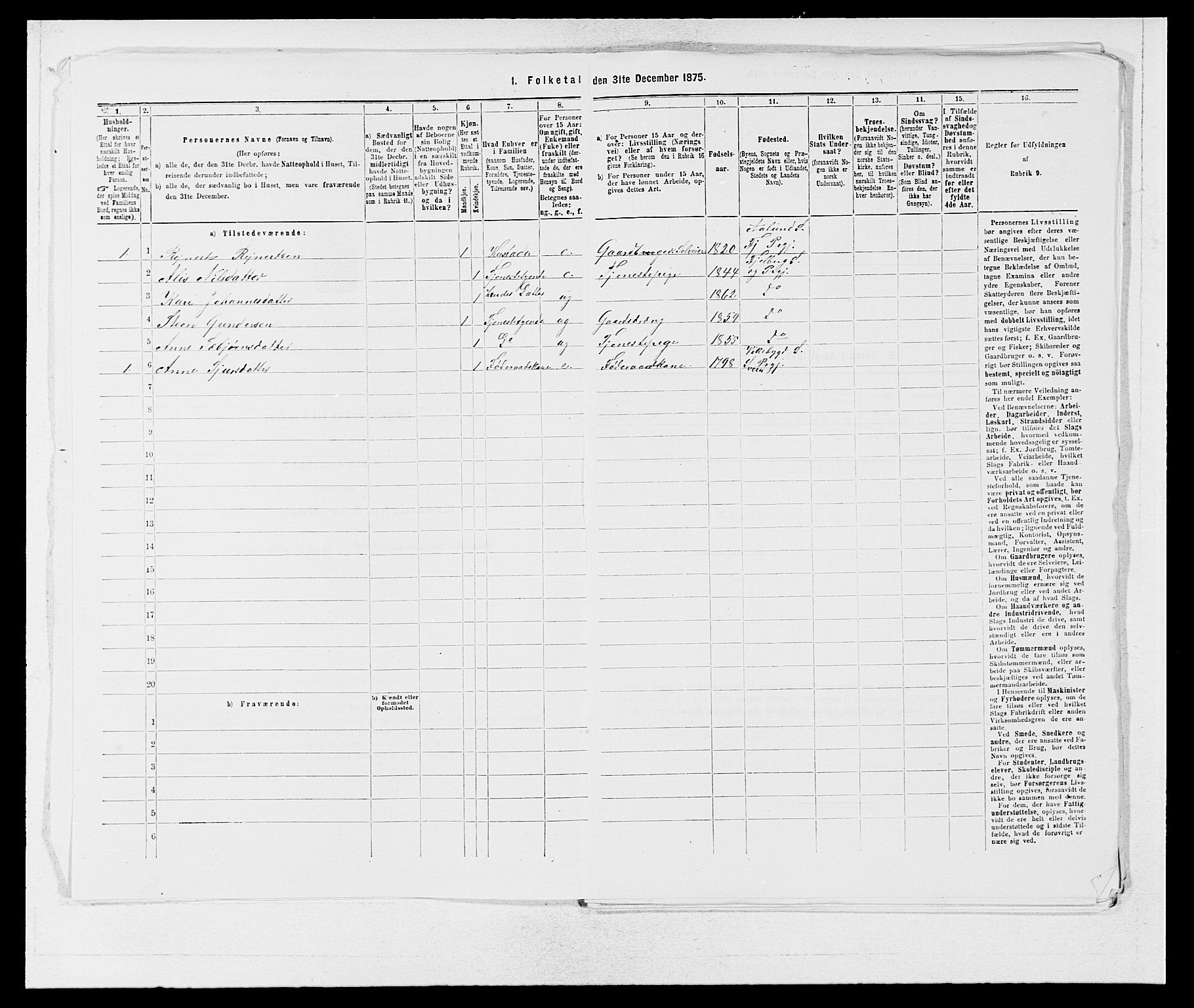 SAB, 1875 census for 1213P Fjelberg, 1875, p. 34