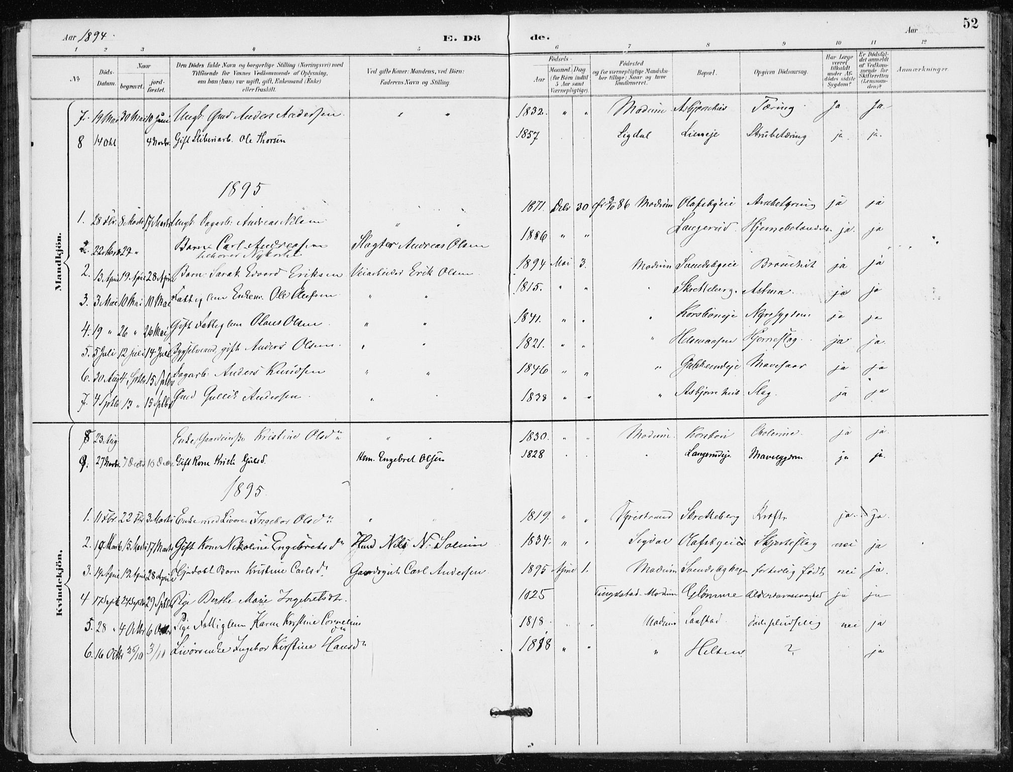 Modum kirkebøker, AV/SAKO-A-234/F/Fa/L0016: Parish register (official) no. 16, 1890-1899, p. 52