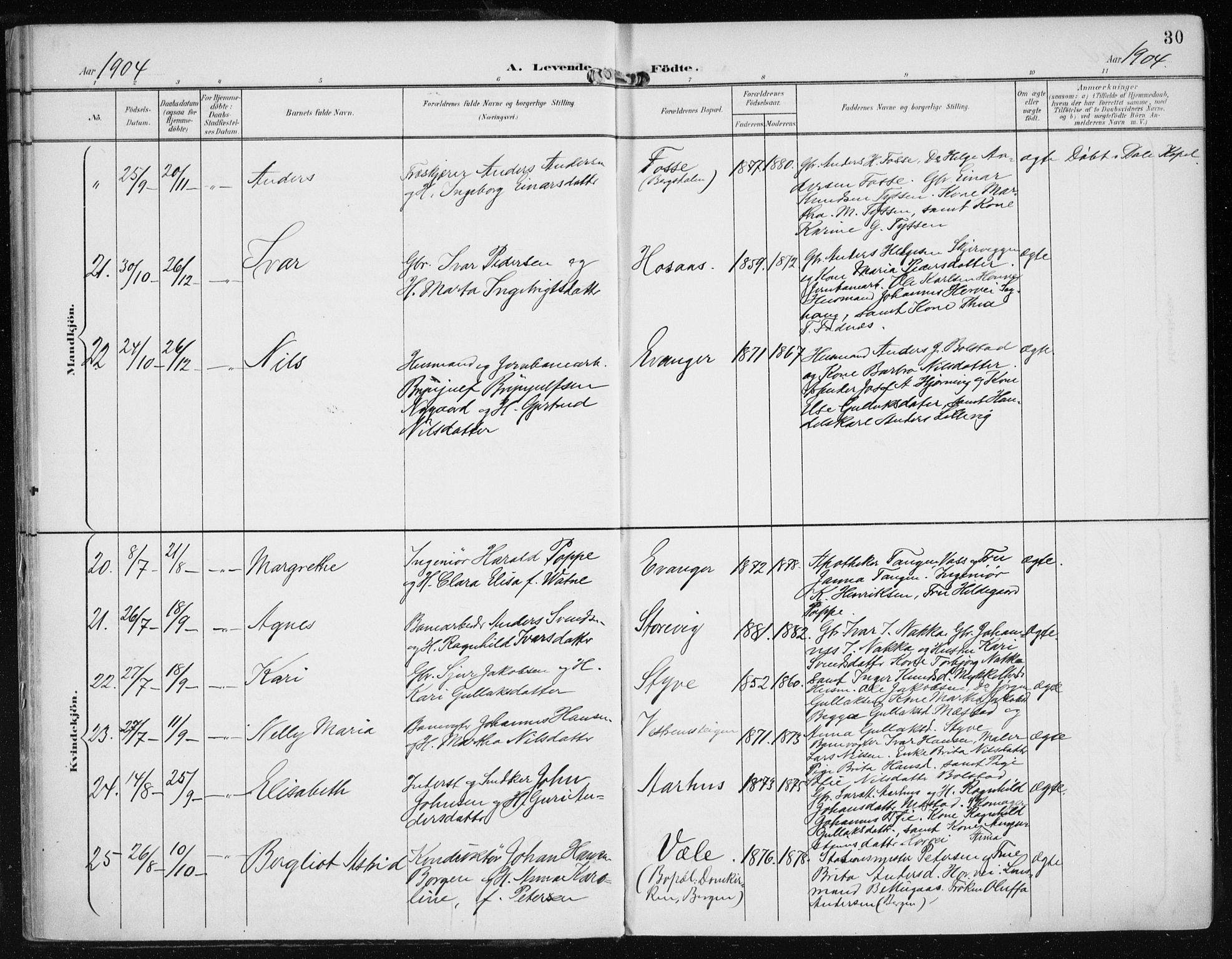 Evanger sokneprestembete, AV/SAB-A-99924: Parish register (official) no. A  3, 1900-1930, p. 30