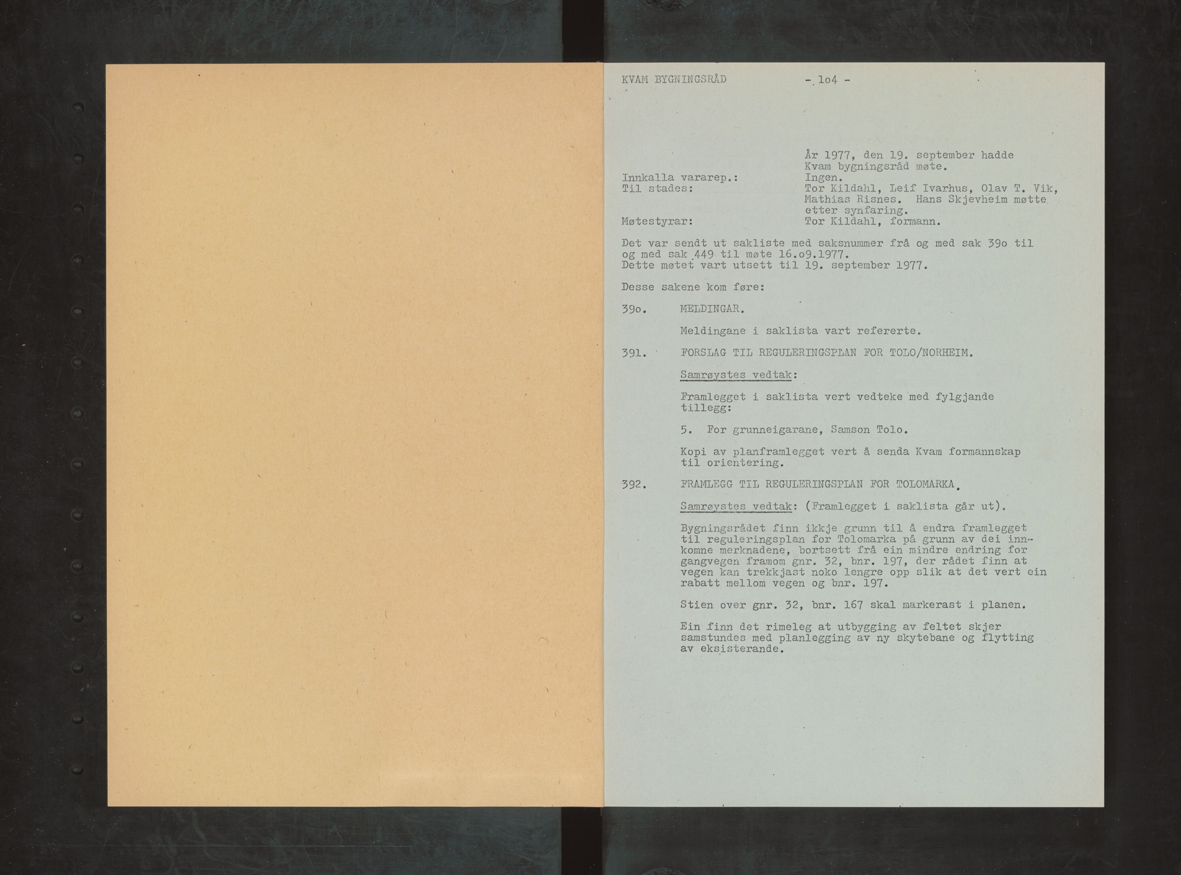 Kvam herad. Bygningsrådet, IKAH/1238-511/A/Ab/L0063: Utskrift av møtebok for Kvam bygningsråd, 1977