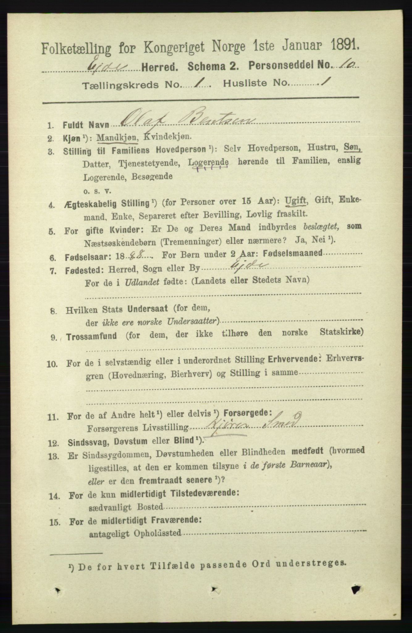 RA, 1891 census for 0925 Eide, 1891, p. 61