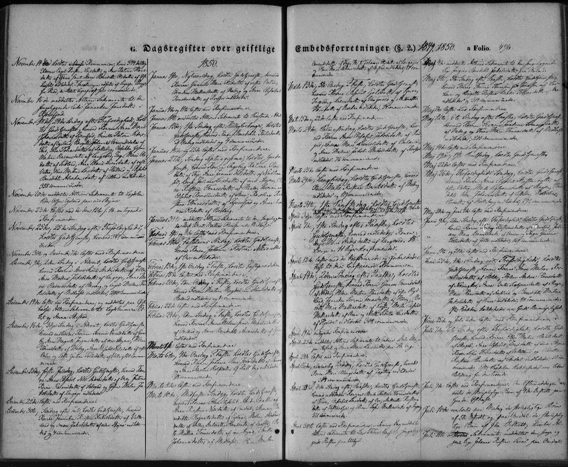 Lista sokneprestkontor, SAK/1111-0027/F/Fa/L0010: Parish register (official) no. A 10, 1846-1861, p. 496