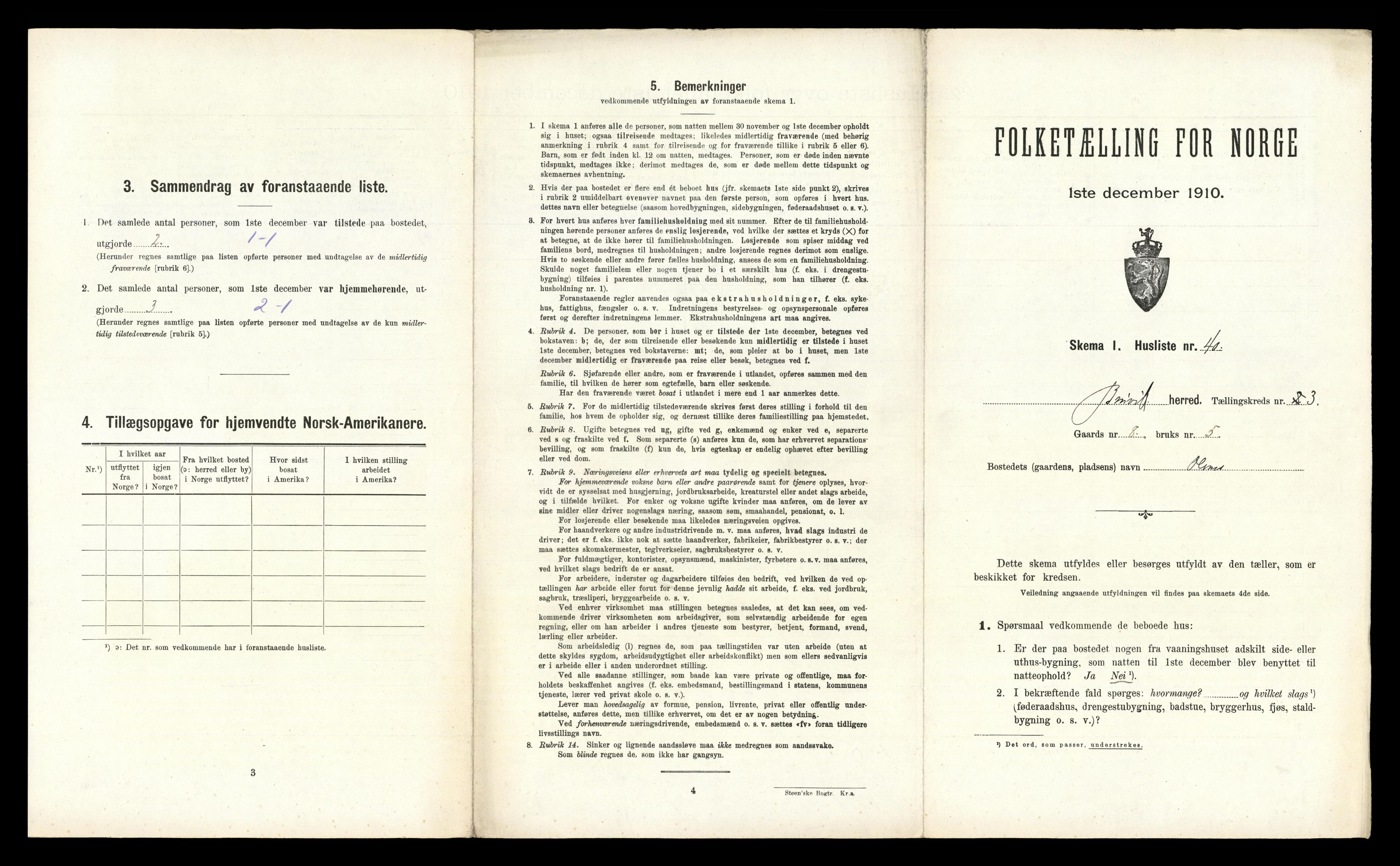 RA, 1910 census for Bruvik, 1910, p. 220