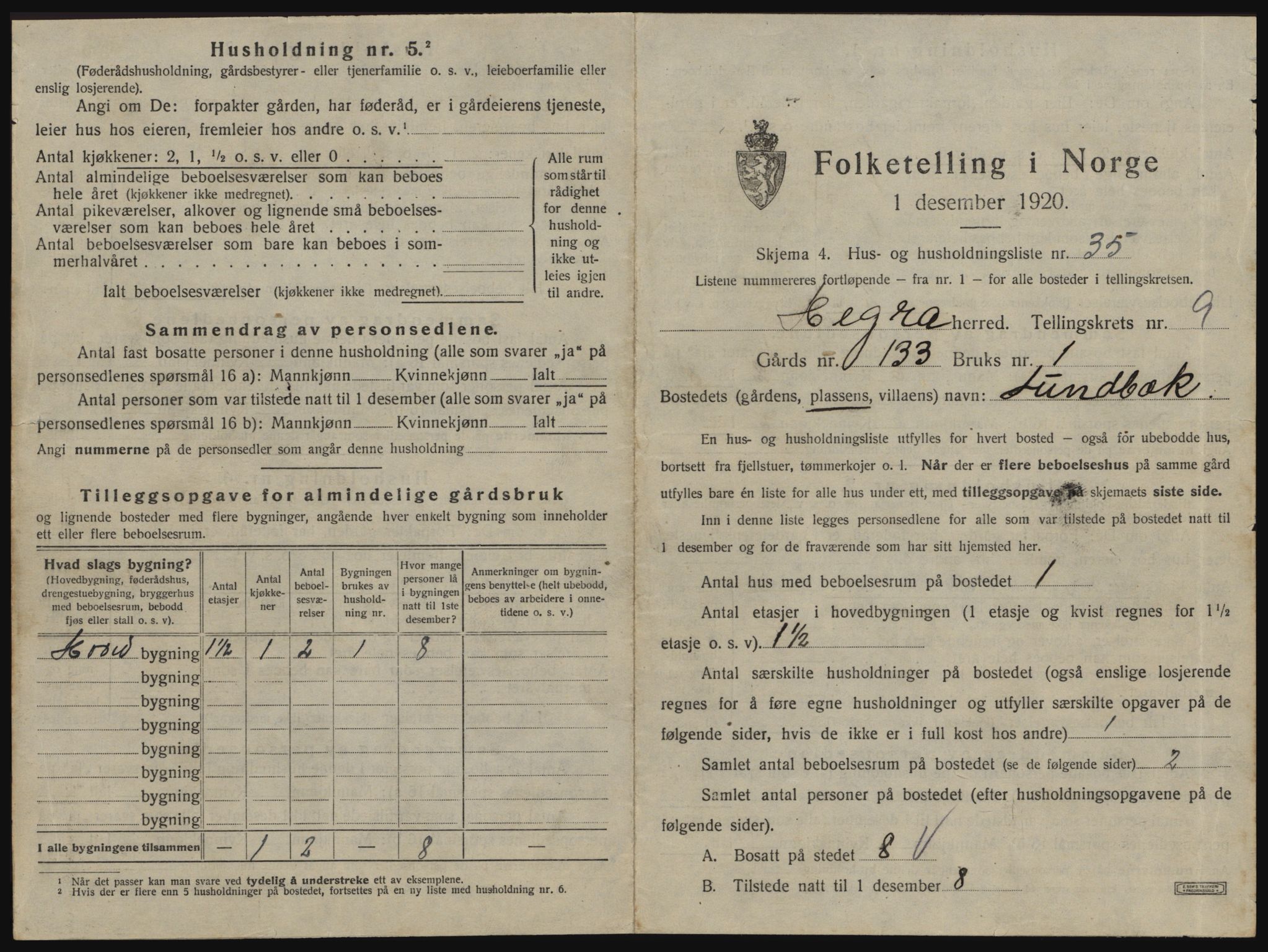 SAT, 1920 census for Hegra, 1920, p. 996