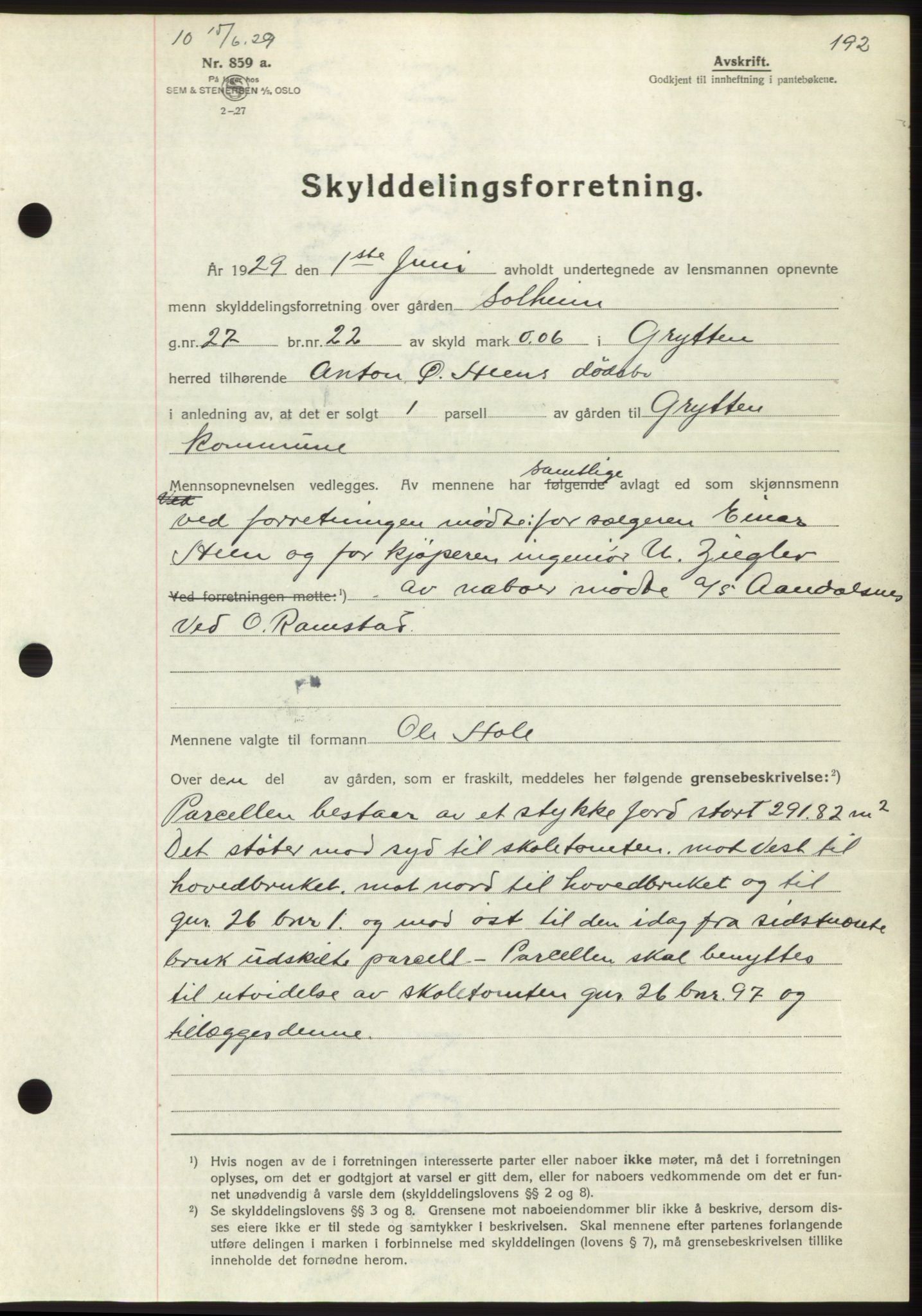 Romsdal sorenskriveri, AV/SAT-A-4149/1/2/2C/L0056: Mortgage book no. 50, 1929-1929, Deed date: 15.06.1929