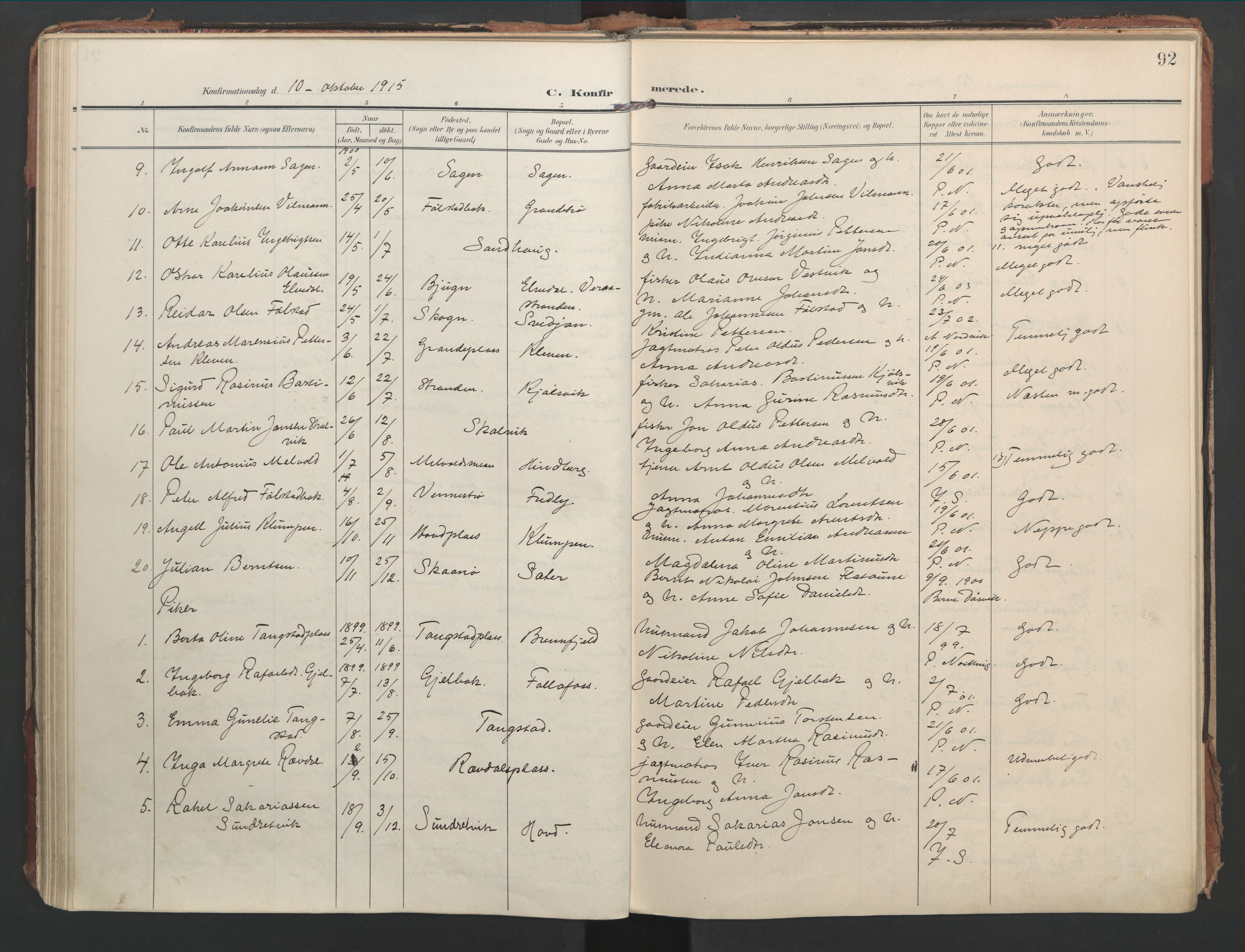 Ministerialprotokoller, klokkerbøker og fødselsregistre - Nord-Trøndelag, SAT/A-1458/744/L0421: Parish register (official) no. 744A05, 1905-1930, p. 92