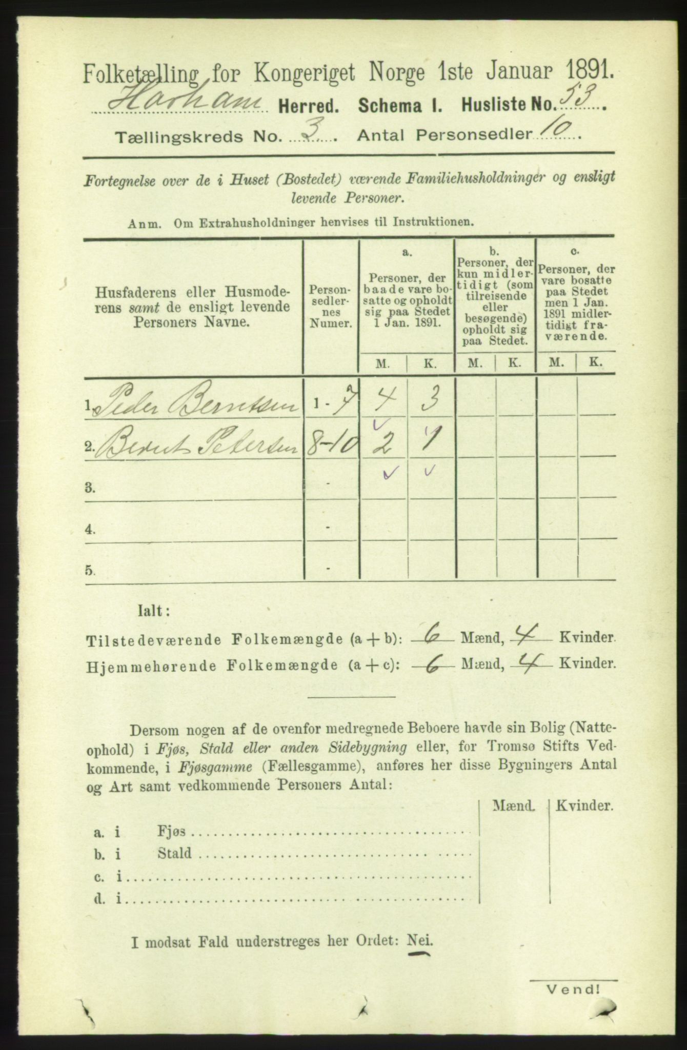 RA, 1891 census for 1534 Haram, 1891, p. 1190