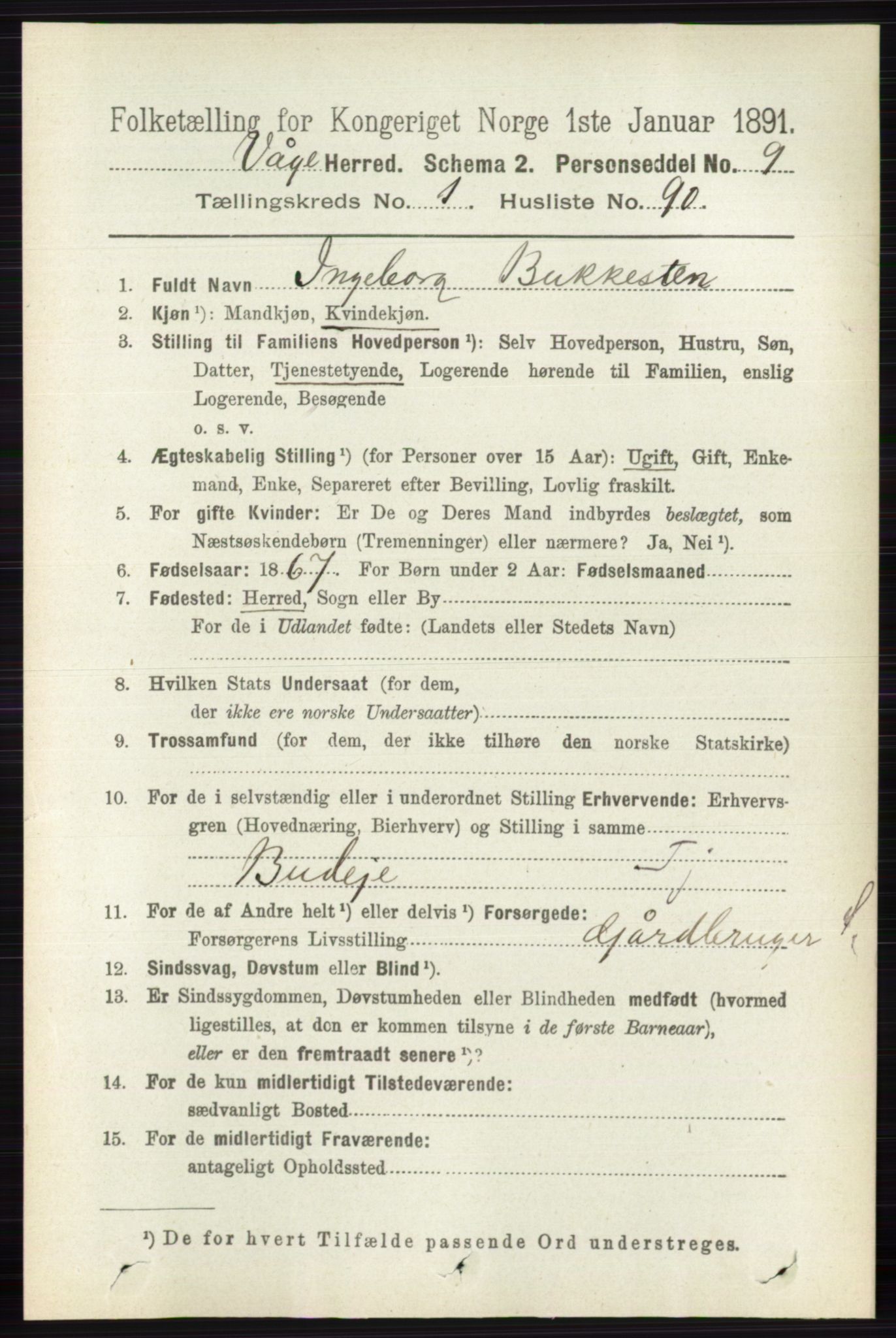 RA, 1891 census for 0515 Vågå, 1891, p. 726